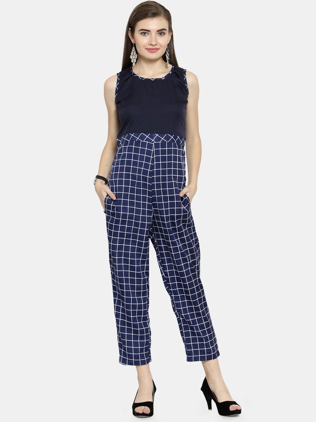 enchanted drapes blue & white checked basic jumpsuit