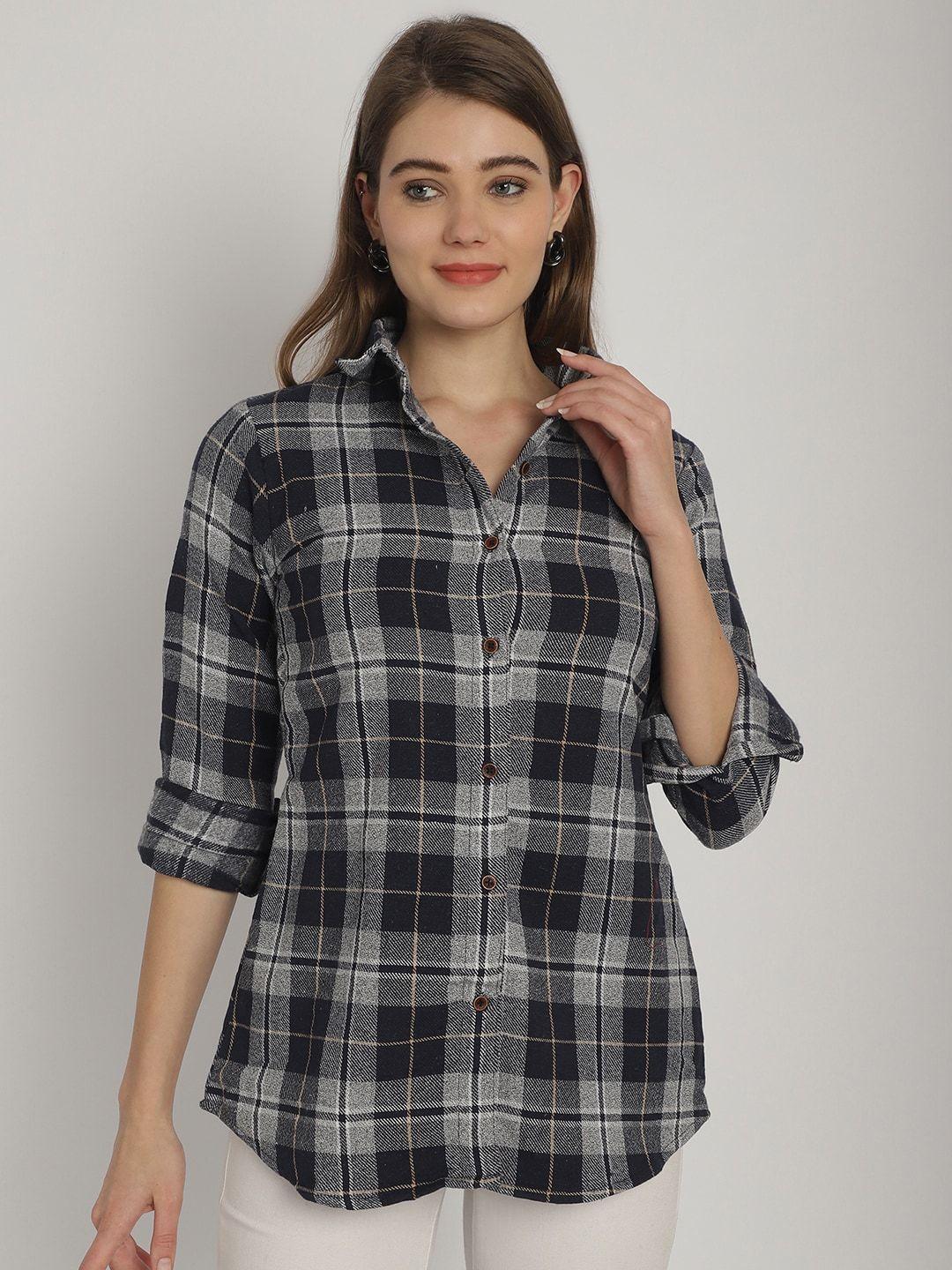 enchanted drapes classic tartan checked casual woollen shirt