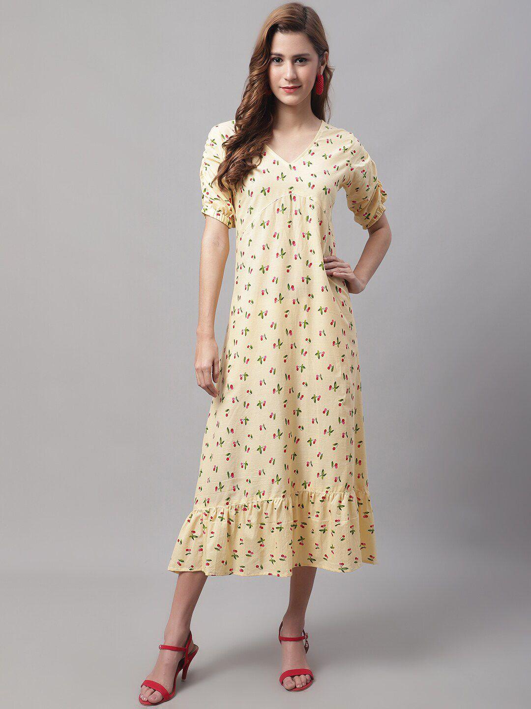 enchanted drapes cotton floral a-line midi dress