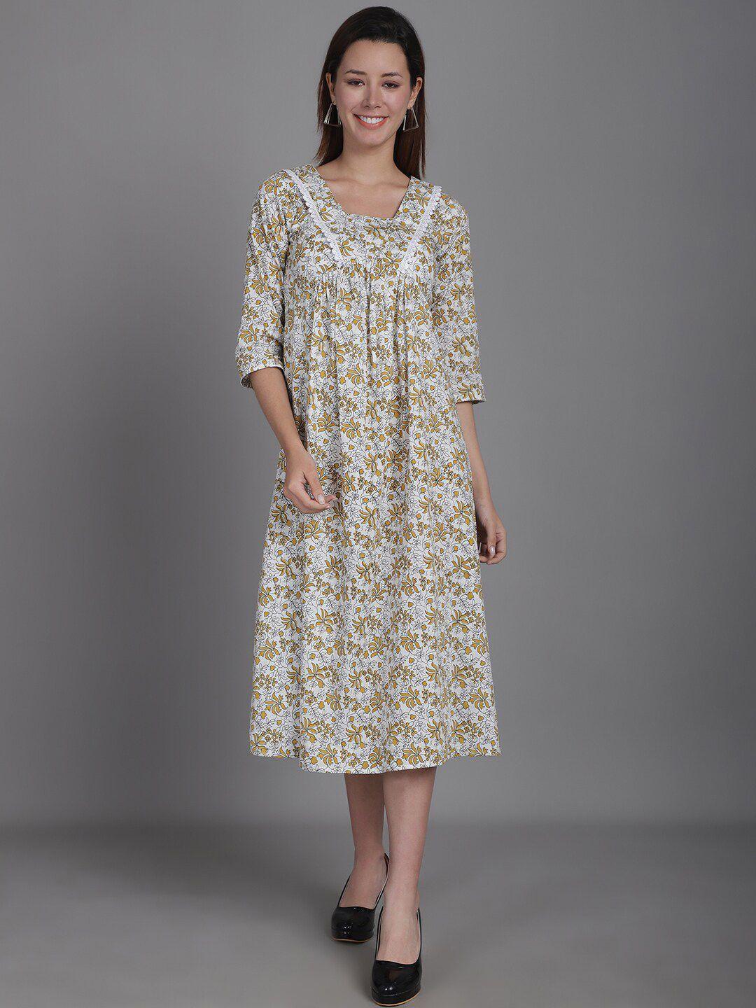enchanted drapes cotton floral print a-line midi dress