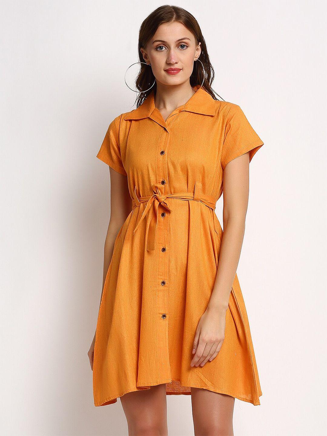 enchanted drapes orange shirt dress