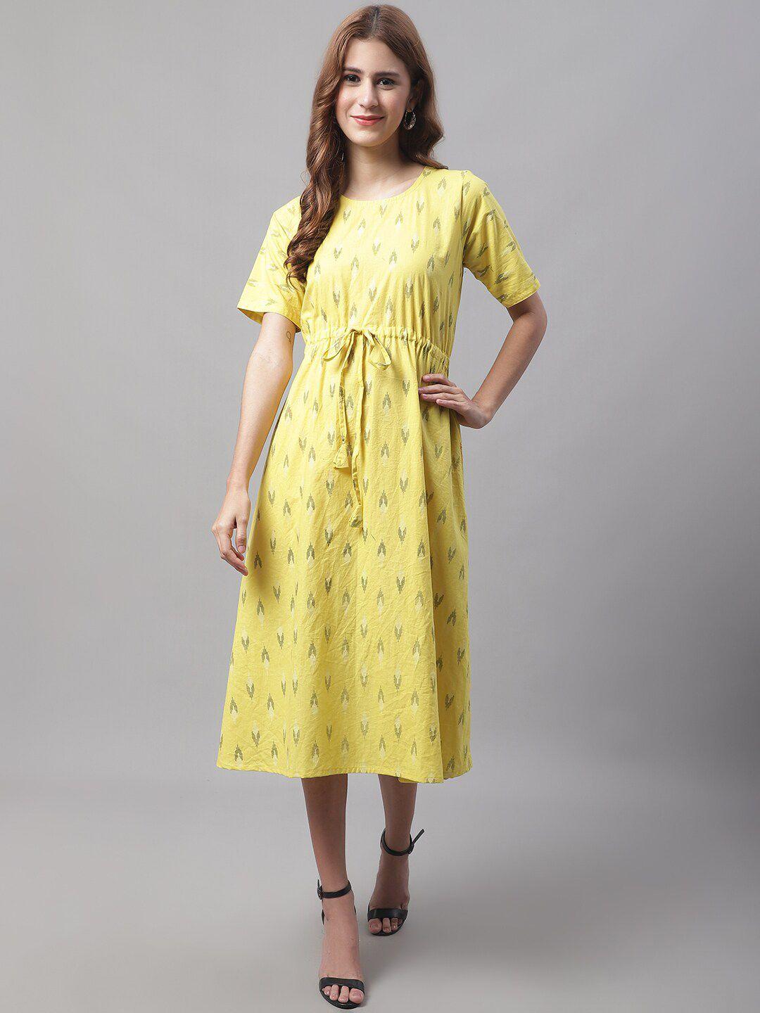 enchanted drapes printed a-line cotton midi dress