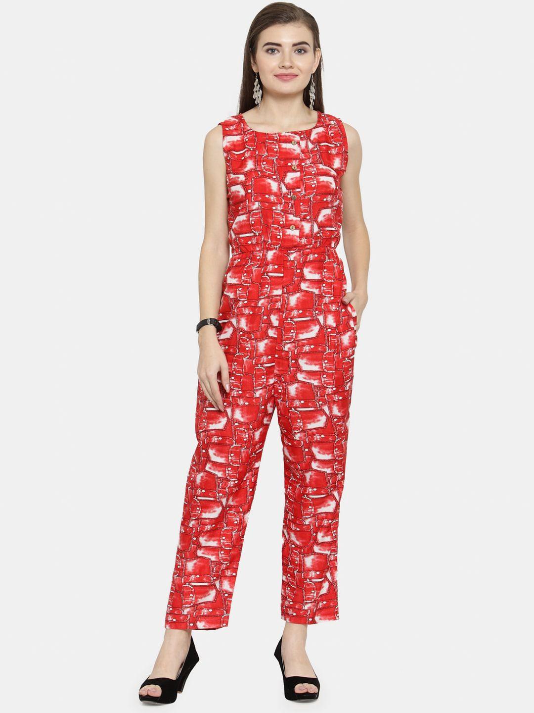 enchanted drapes red & white printed basic jumpsuit