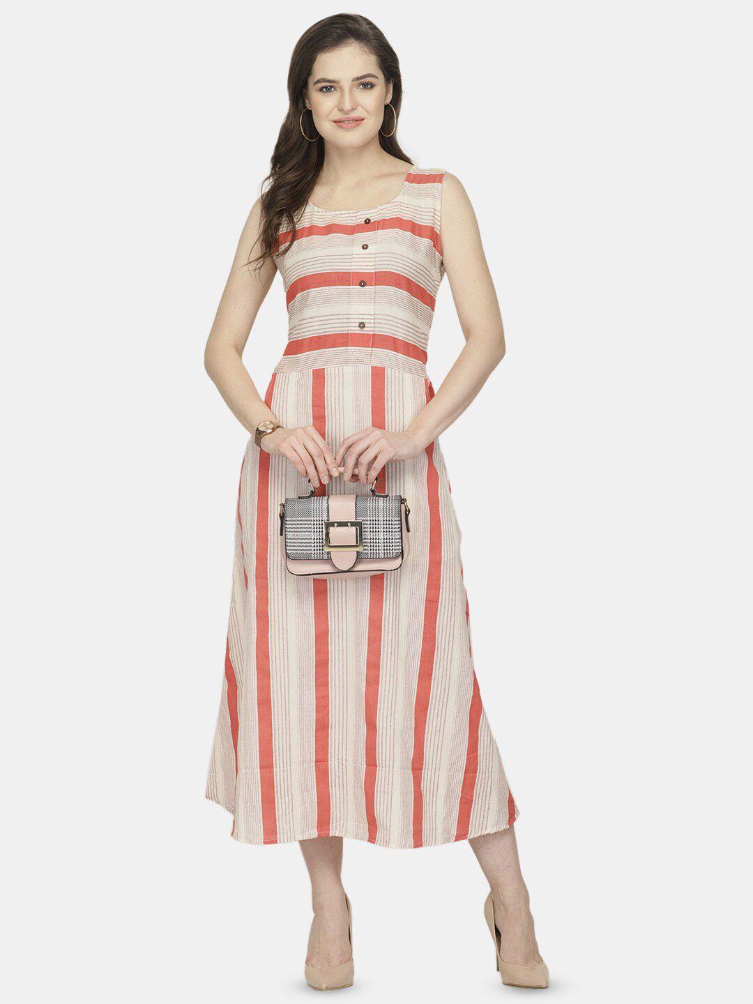 enchanted drapes striped fit & flare midi cotton dress