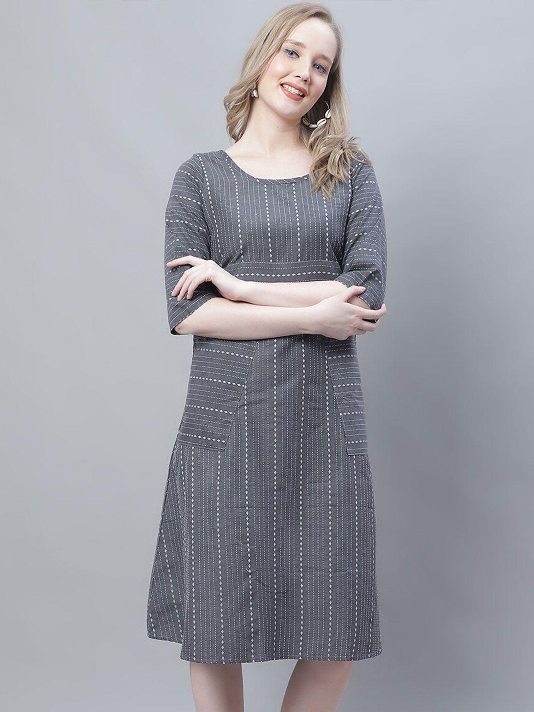 enchanted drapes striped flared sleeve pure cotton a-line dress