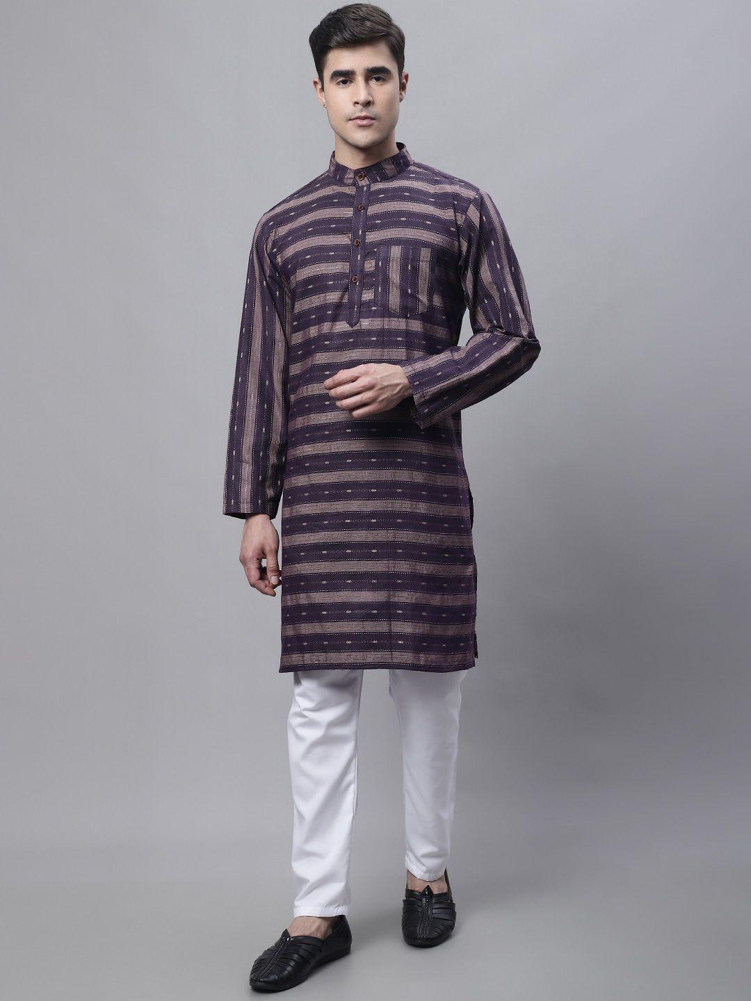 enchanted drapes striped mandarin collar pure cotton kurta