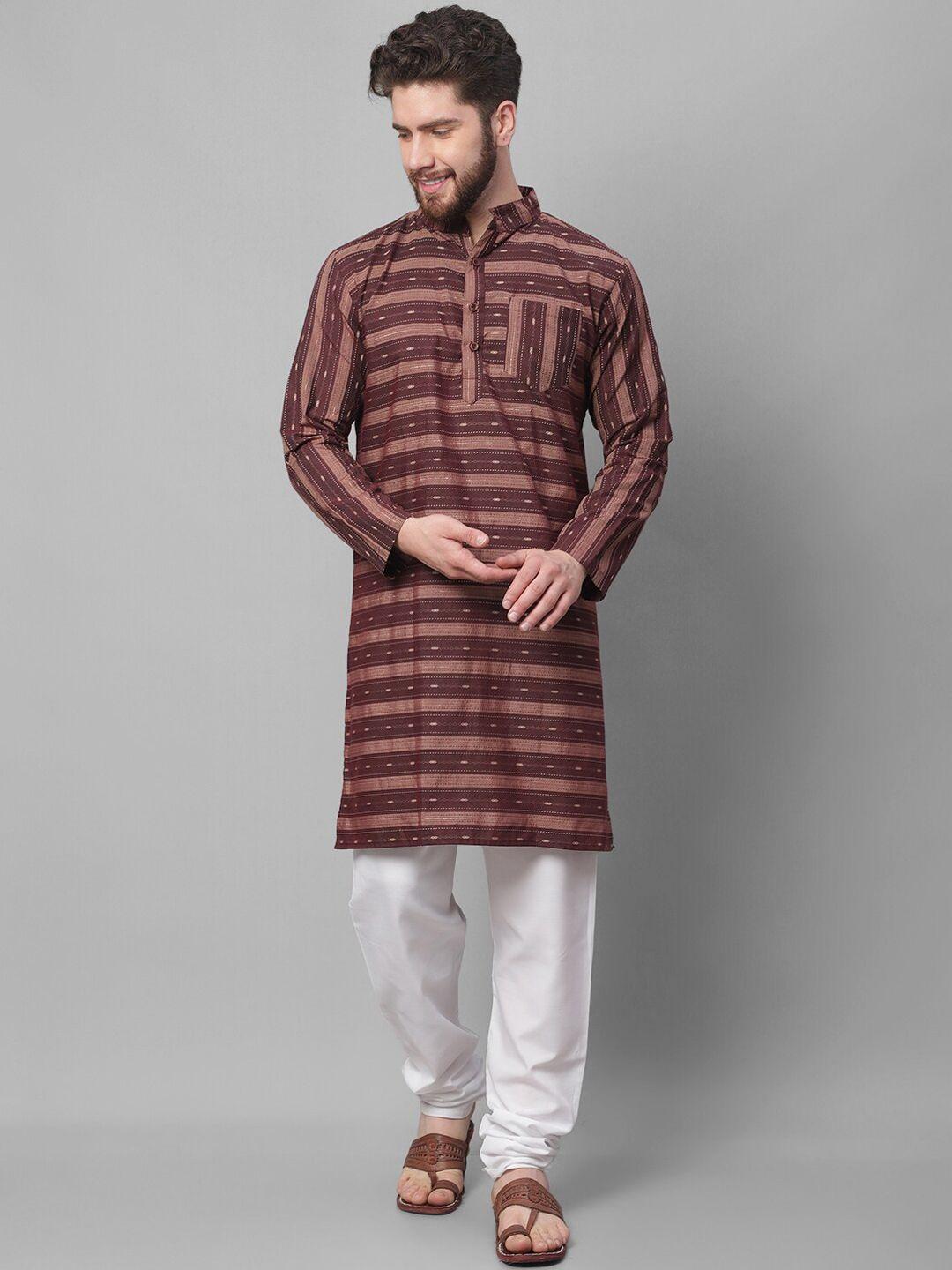 enchanted drapes striped mandarin collar pure cotton kurta