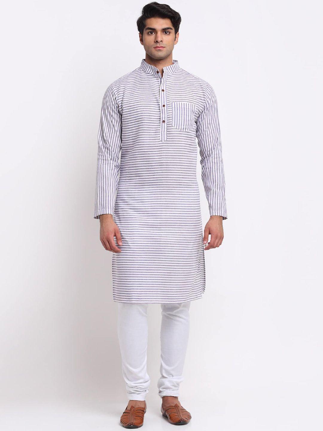 enchanted drapes striped mandarin collar straight kurta