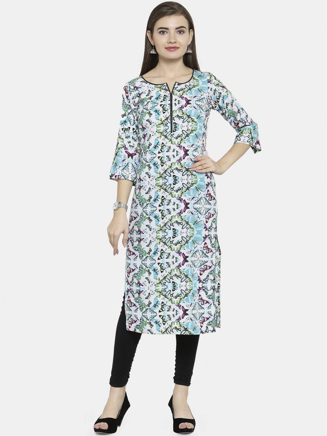 enchanted drapes women blue butterfly printed crepe kurta