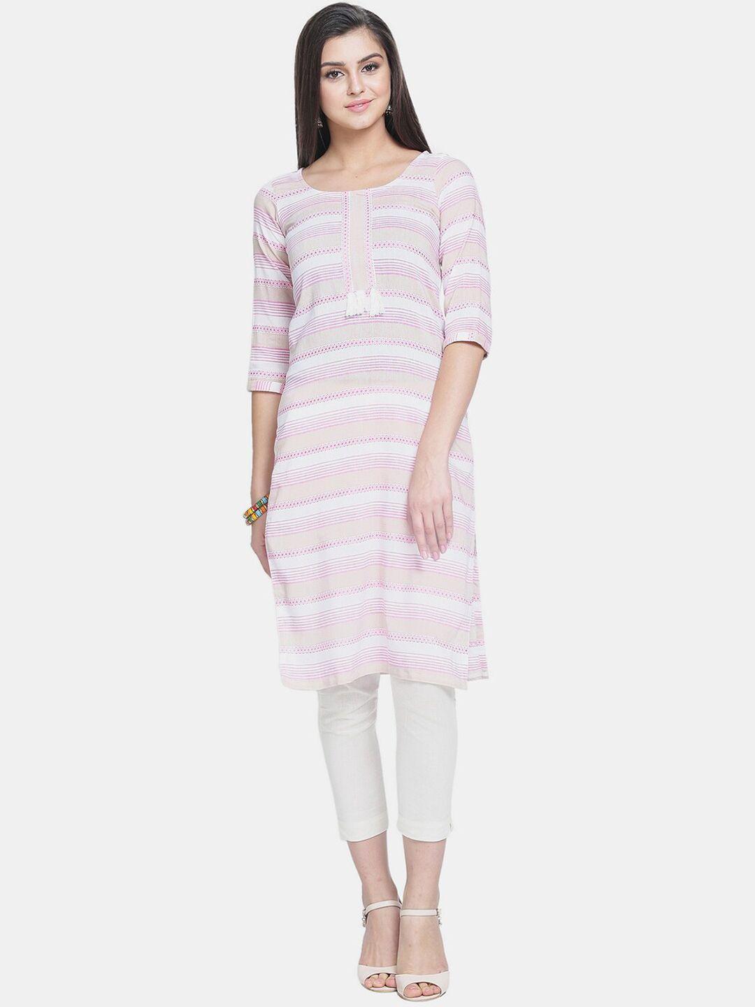 enchanted drapes women cotton pink striped straight kurta