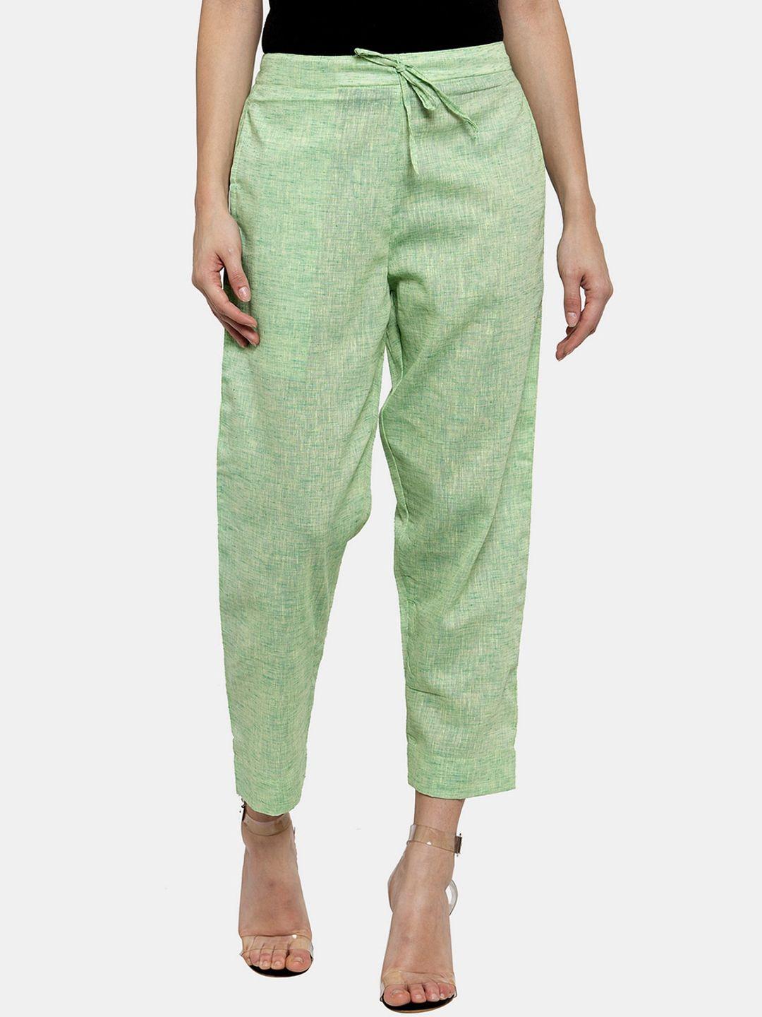 enchanted drapes women green cotton trousers