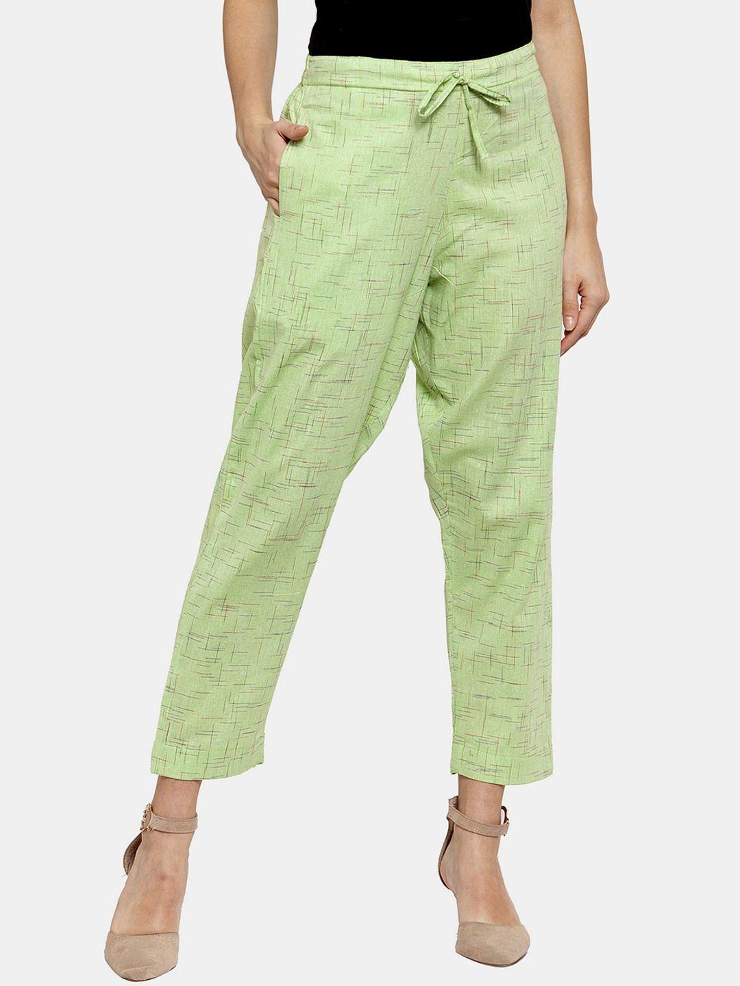 enchanted drapes women green printed pure cotton trousers