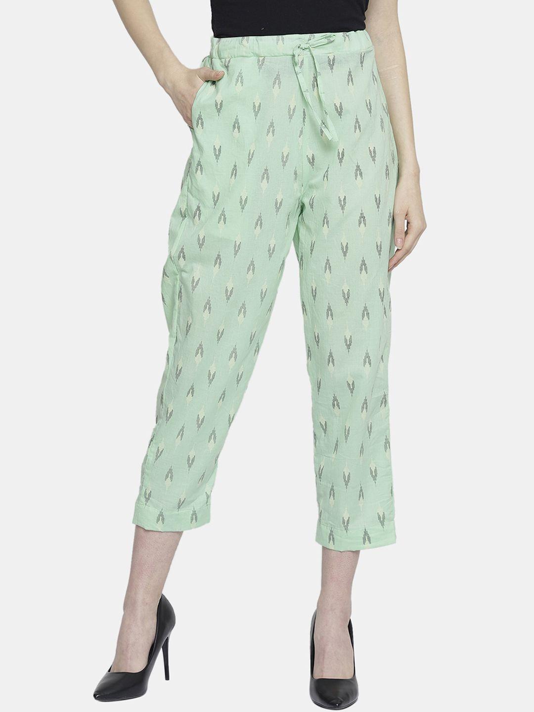 enchanted drapes women green printed trousers