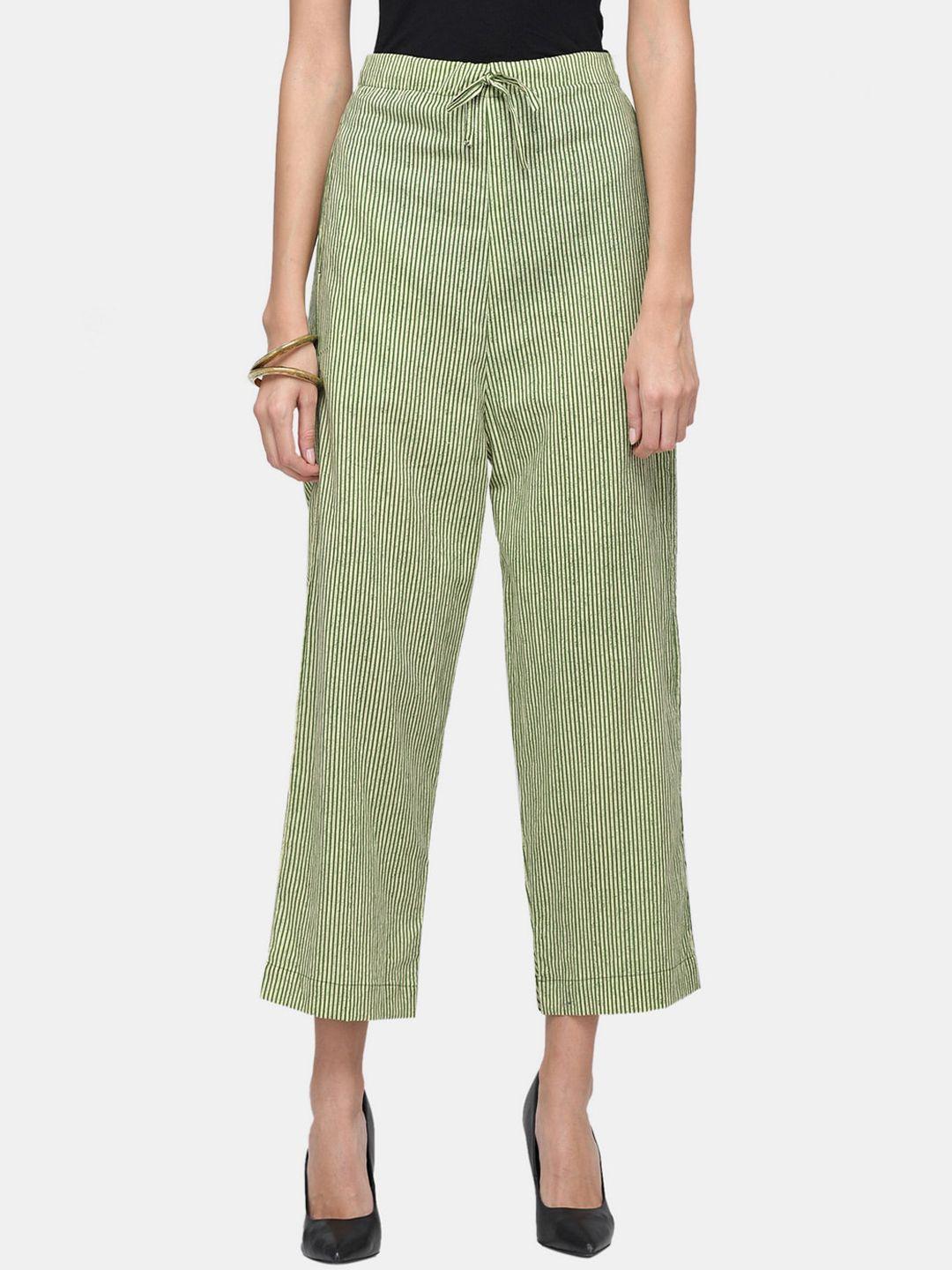 enchanted drapes women green striped trousers