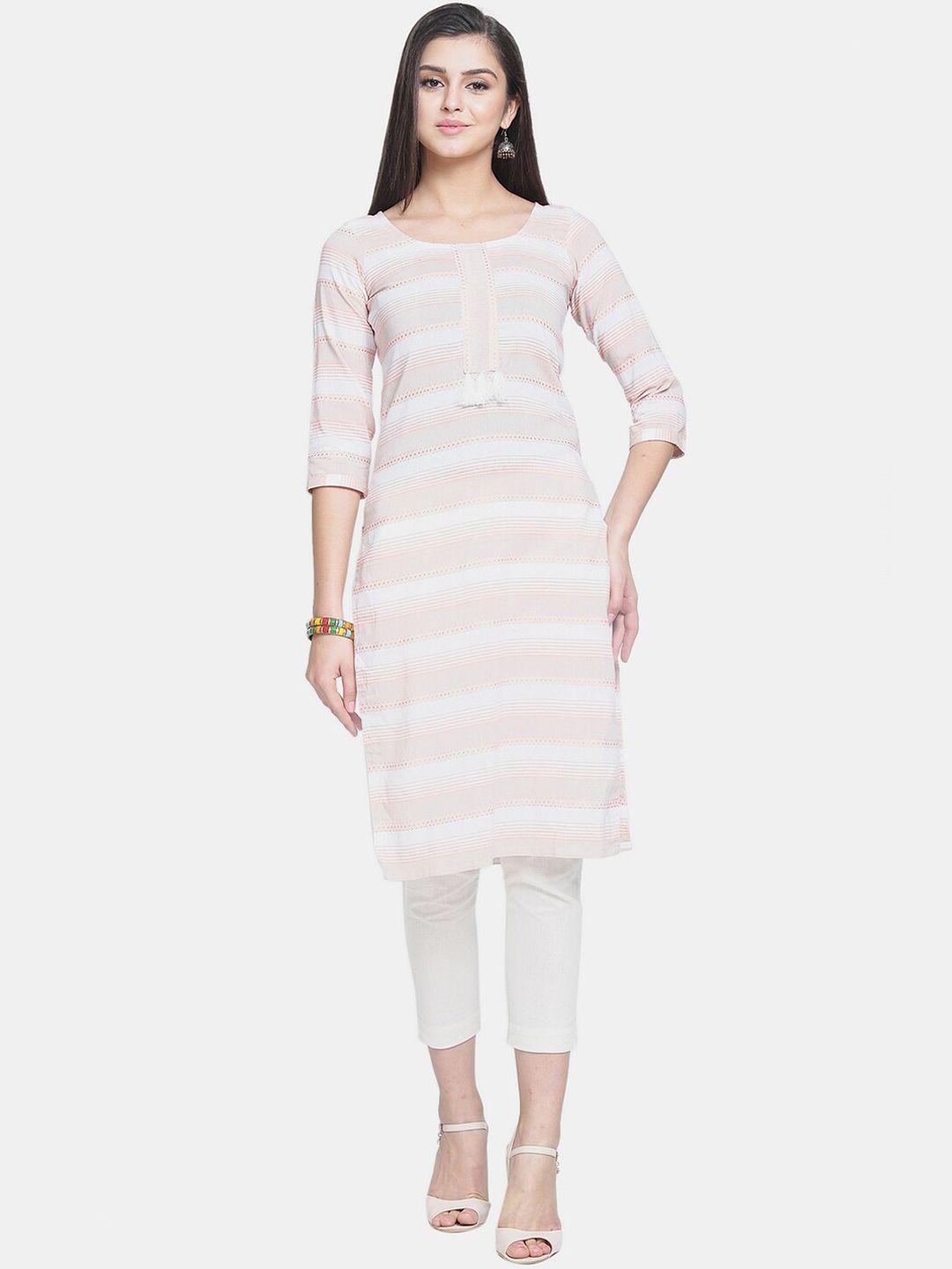 enchanted drapes women multicoloured striped cotton kurta