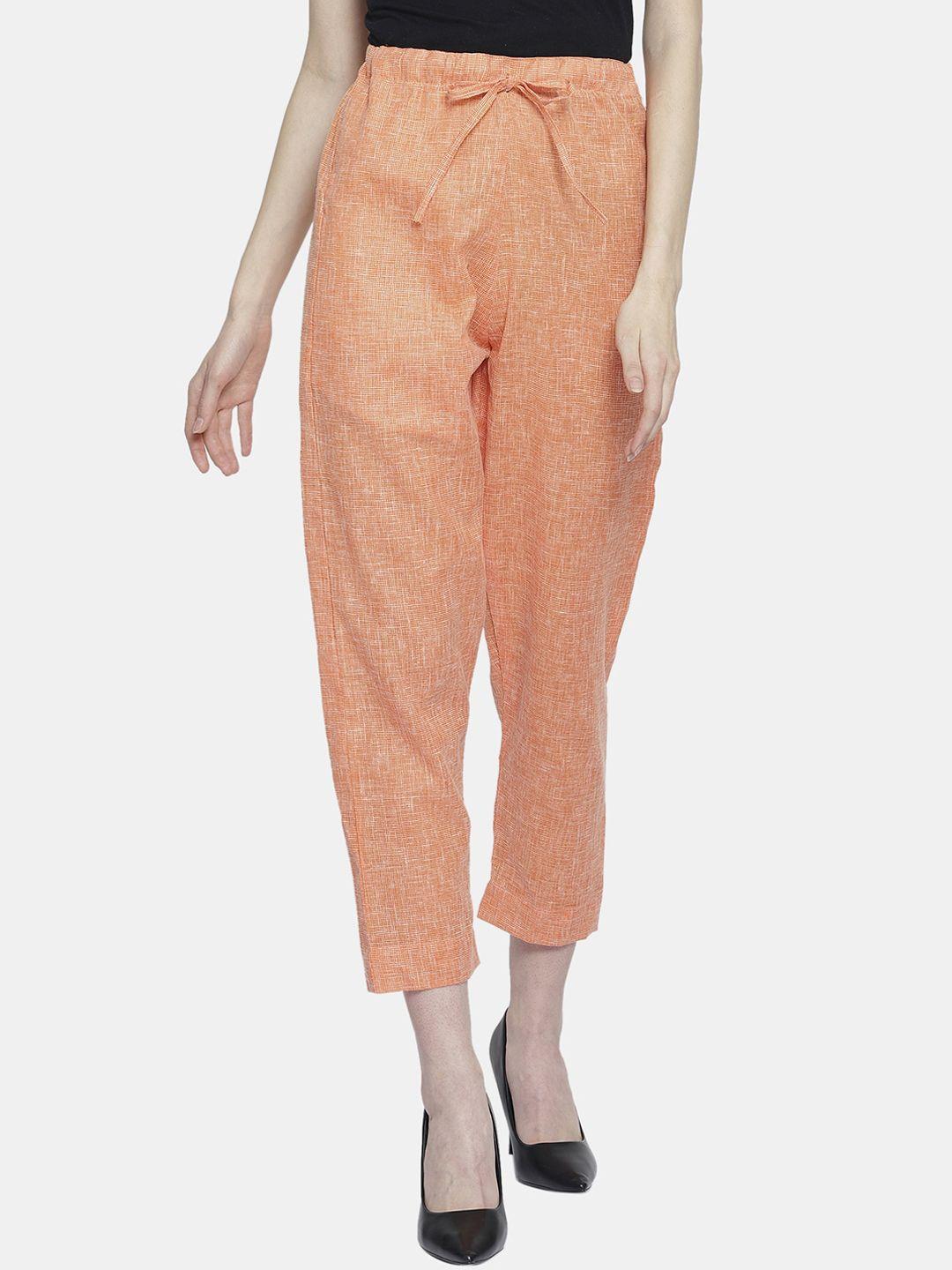 enchanted drapes women orange printed cotton culottes