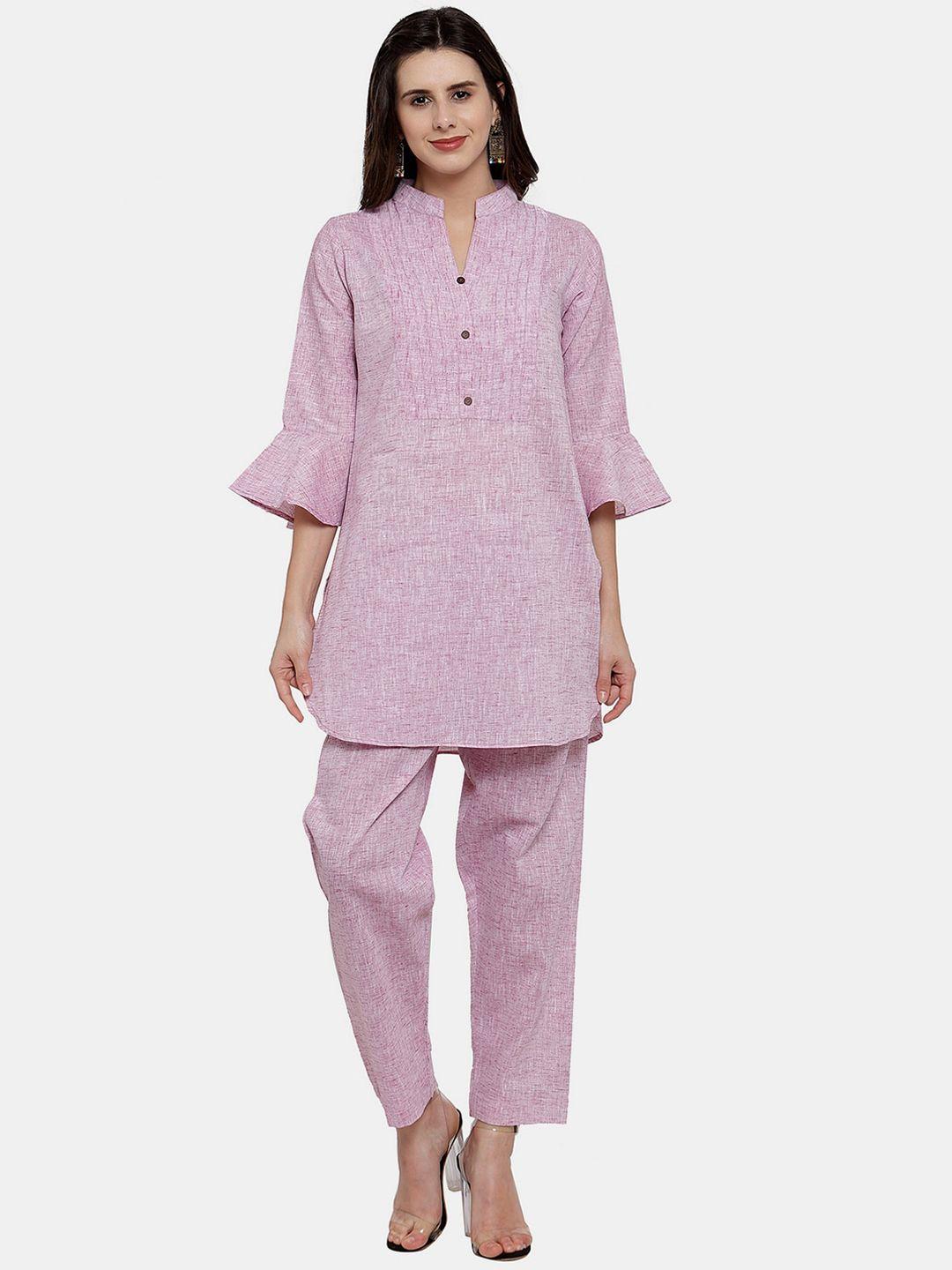 enchanted drapes women pure cotton mandarin collar kurti with pants
