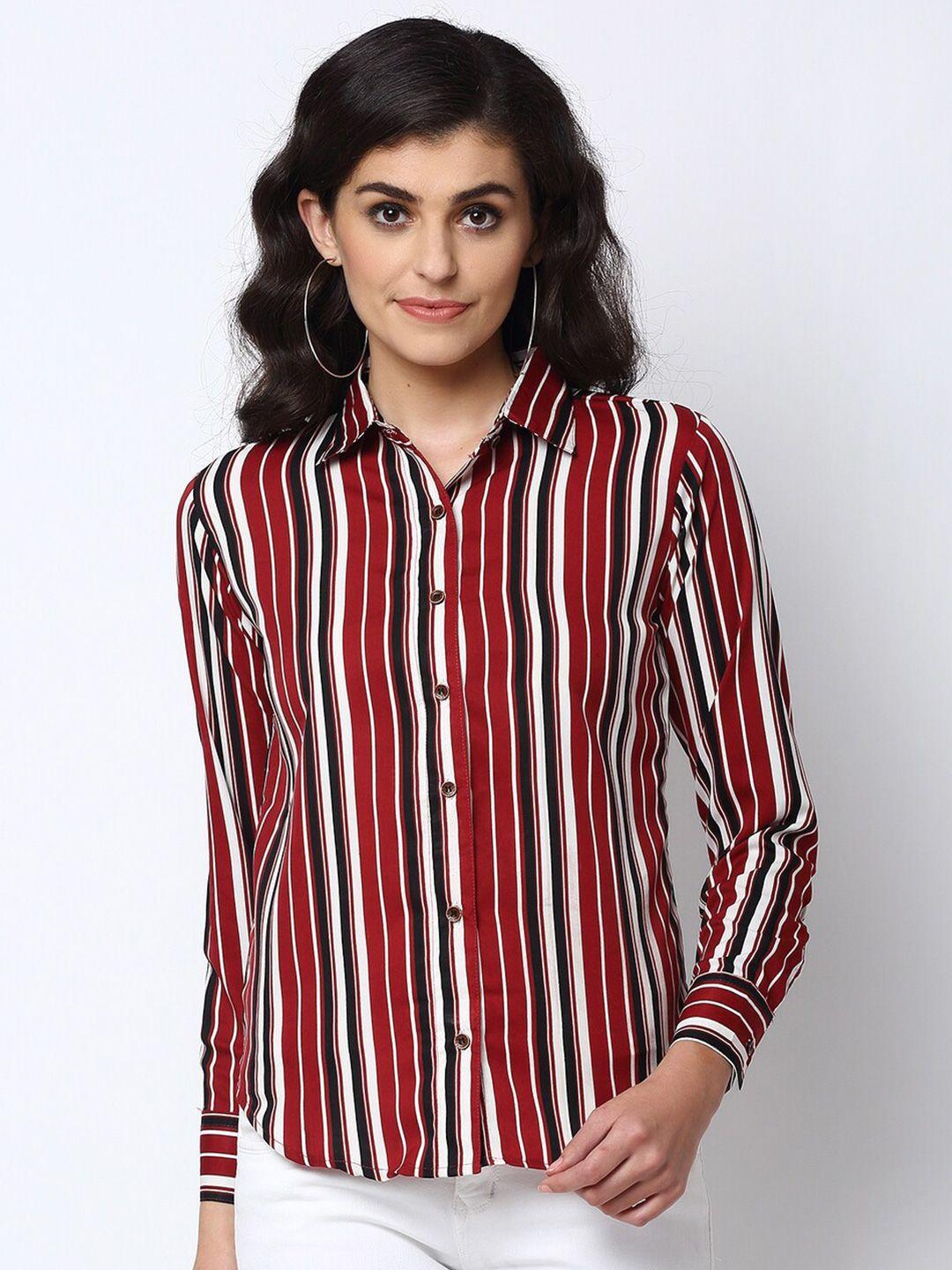 enchanted drapes women red & black striped crepe casual shirt