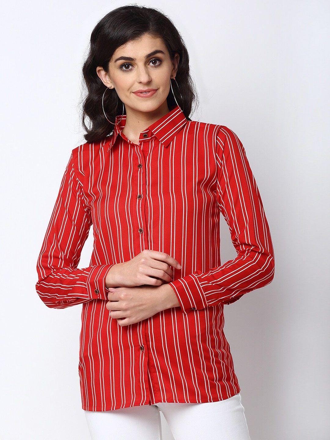 enchanted drapes women red opaque striped casual shirt