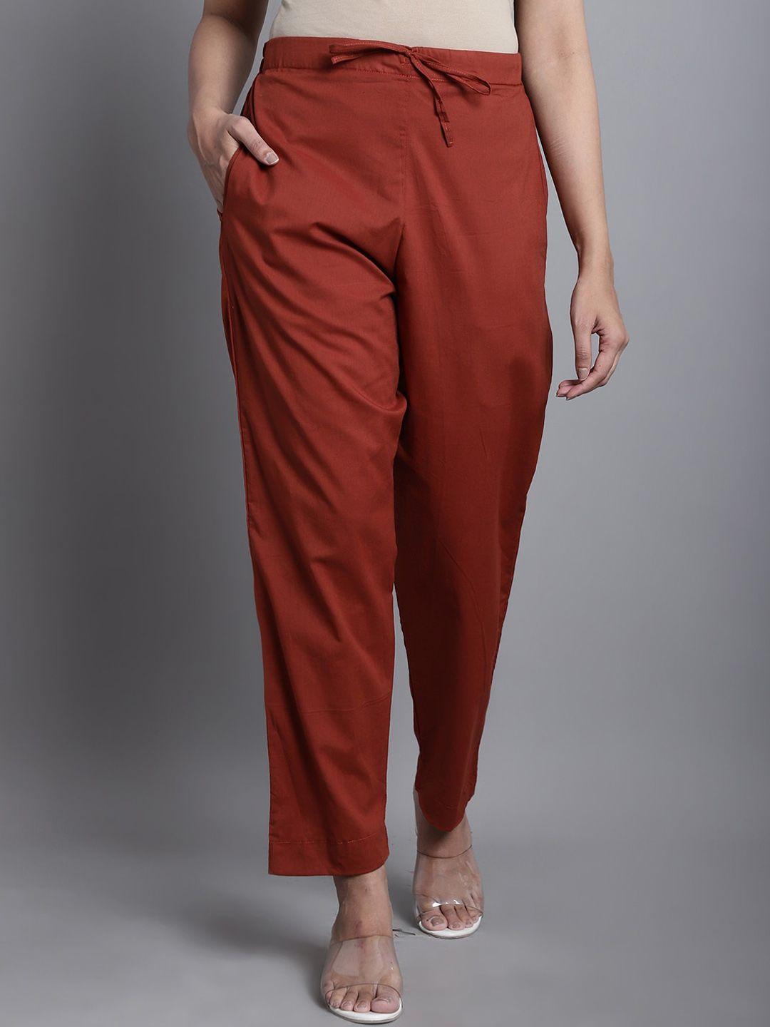 enchanted drapes women solid cotton cigarette trousers