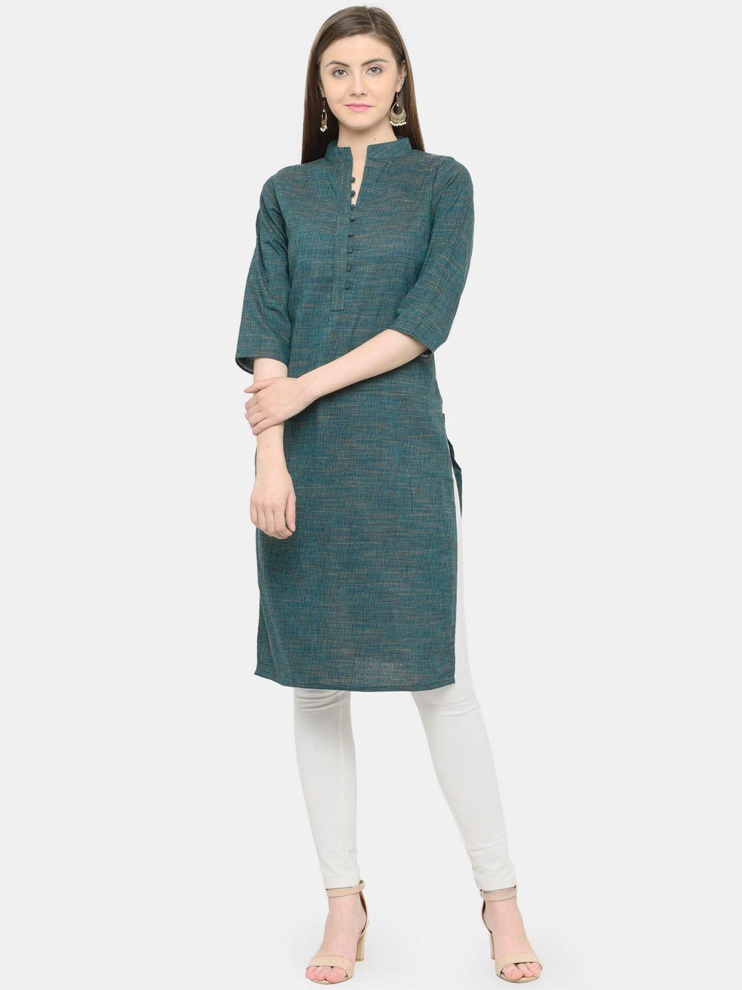 enchanted drapes women teal blue cotton kurta