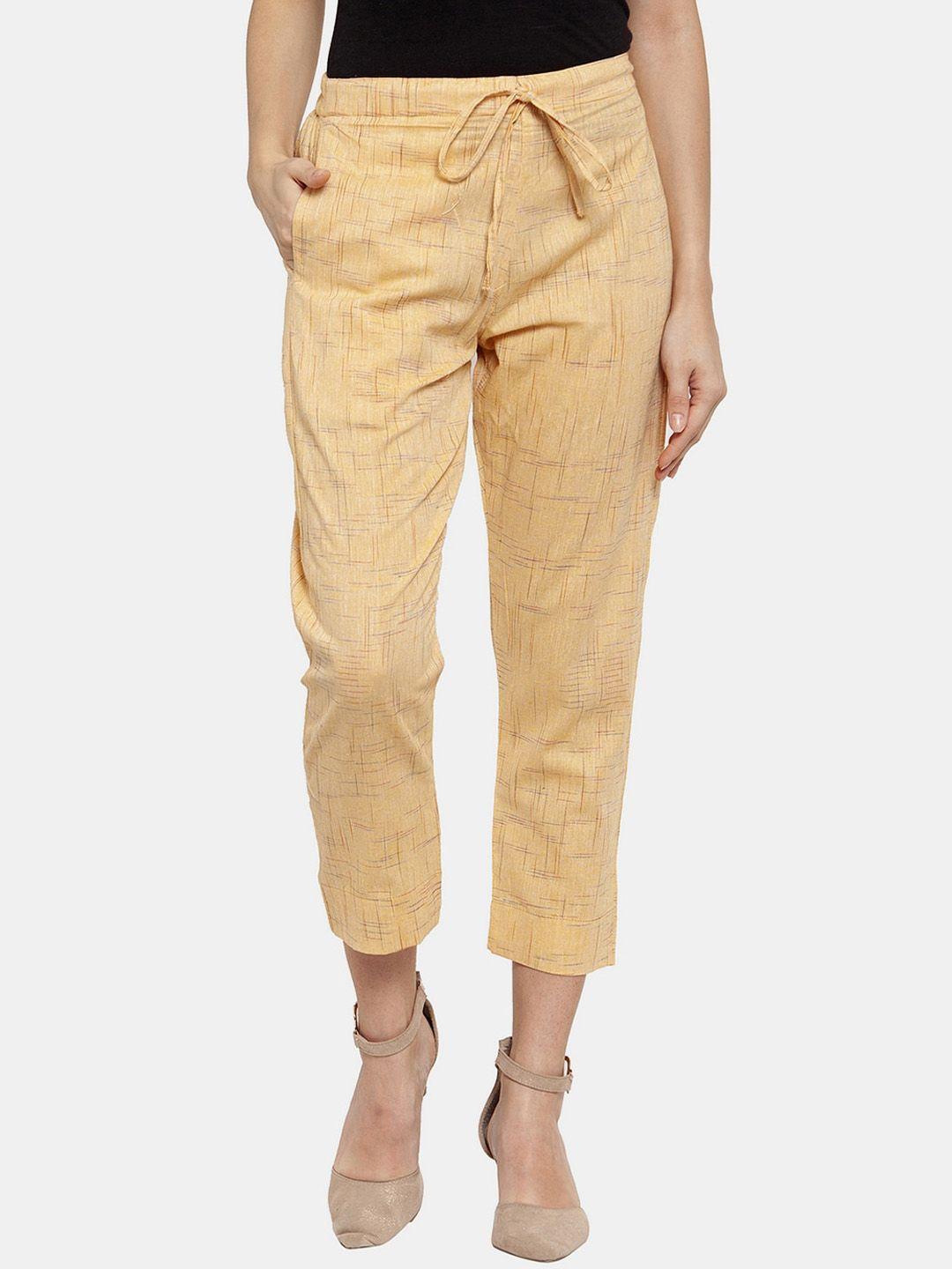 enchanted drapes women yellow pure cotton peg trousers