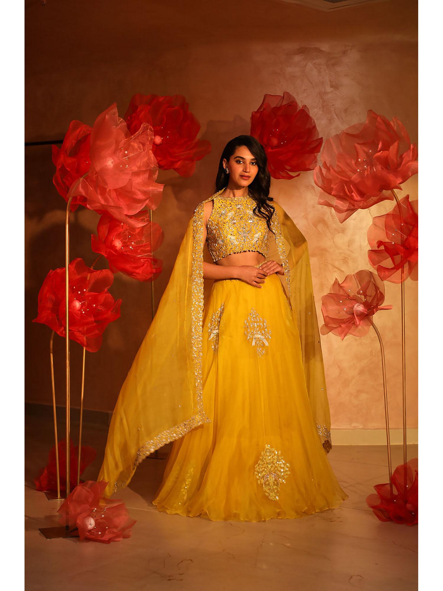 enchanting yellow lehenga with blouse and dupatta (set of 3)