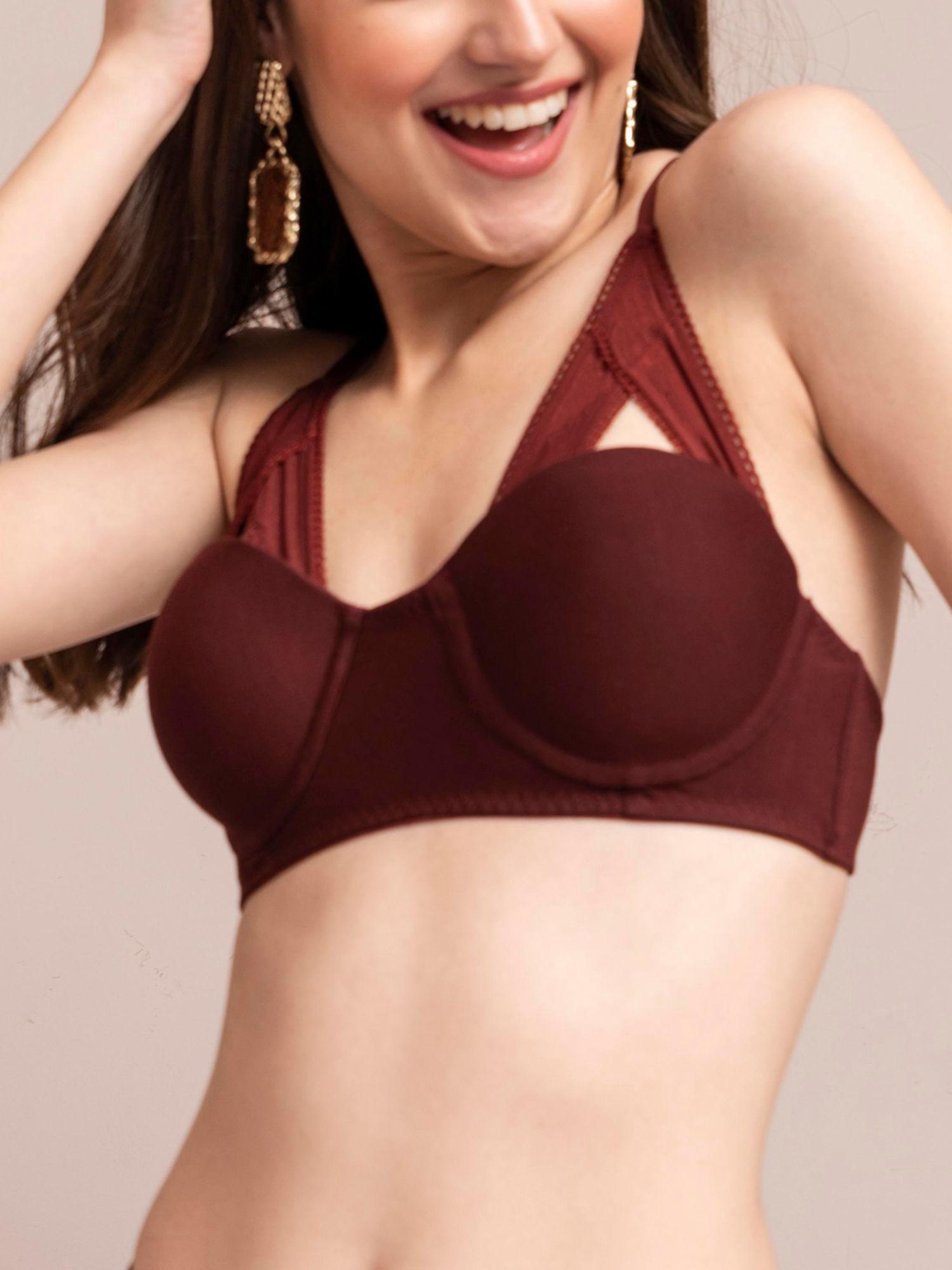 enchantress-chocolate brown strapless push up bra 3 in 1