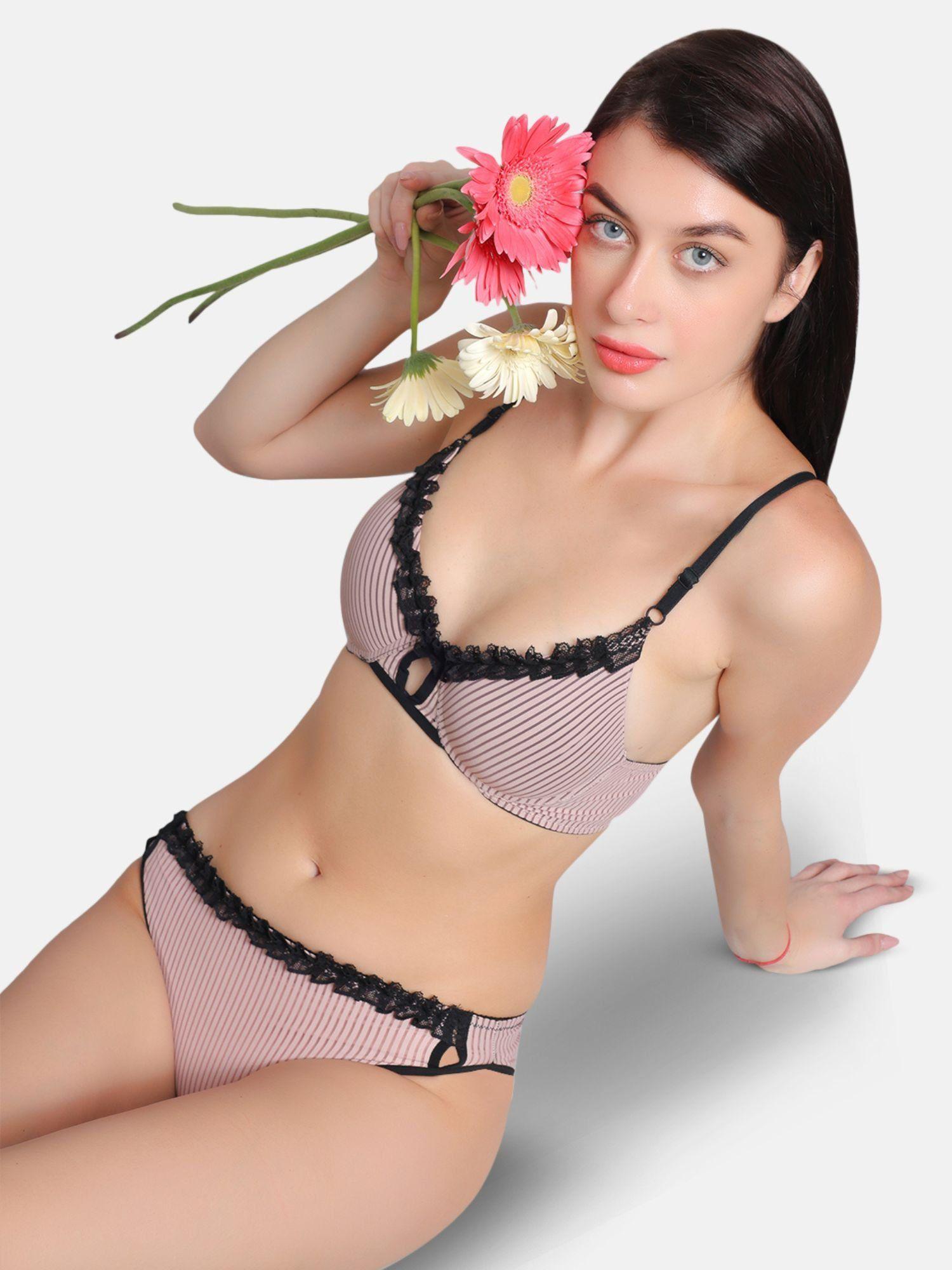 enchantress pink rib with sheer lace push-up bra (set of 2)