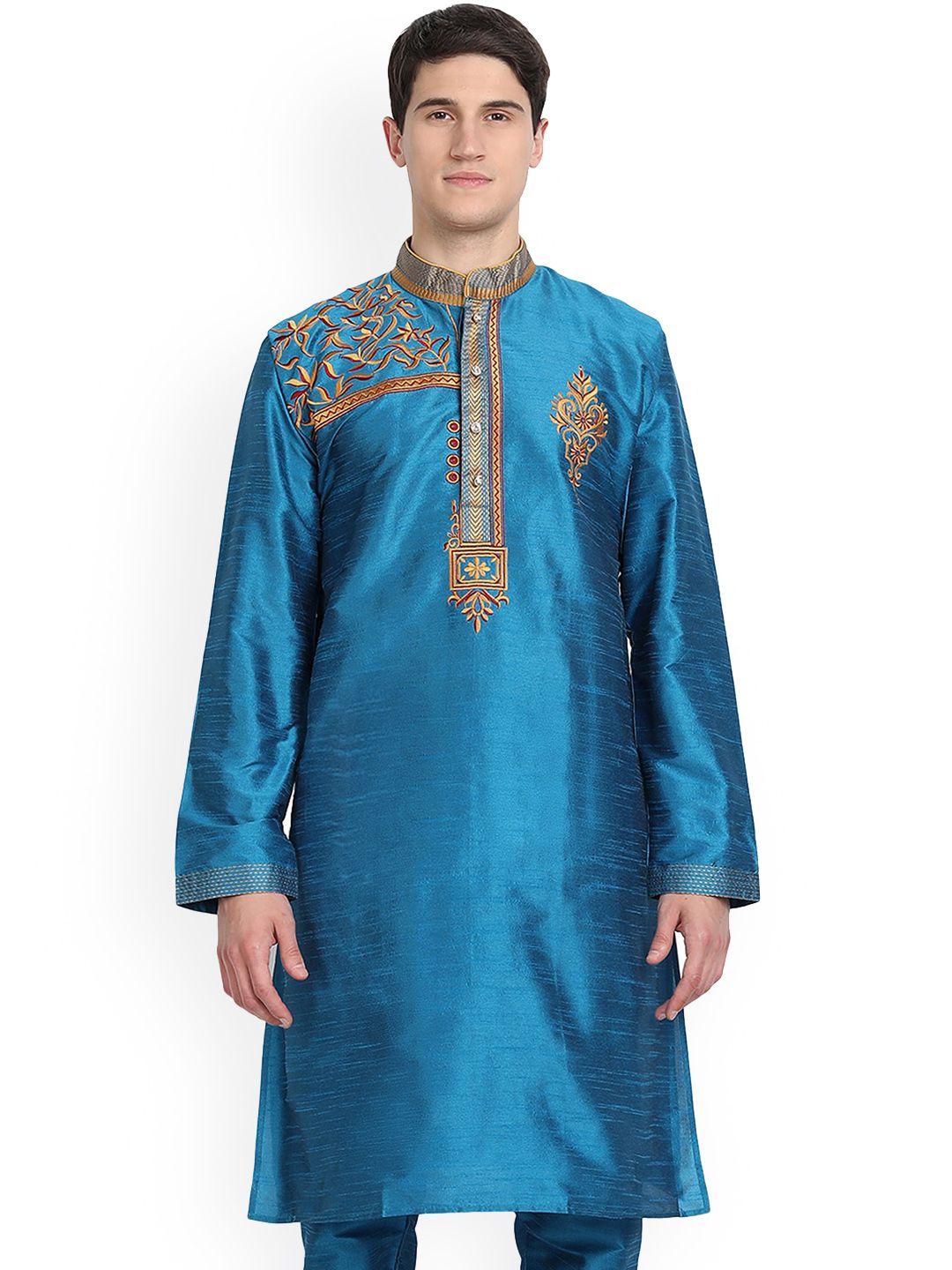 enciger men turquoise blue handloom kurta
