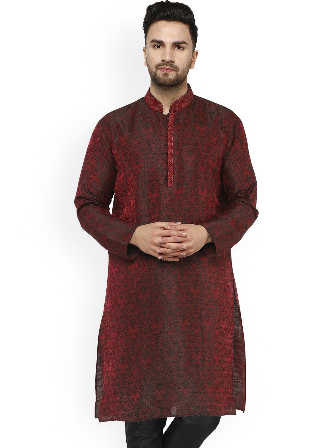enciger ethnic motifs woven design mandarin collar jacquard straight kurta