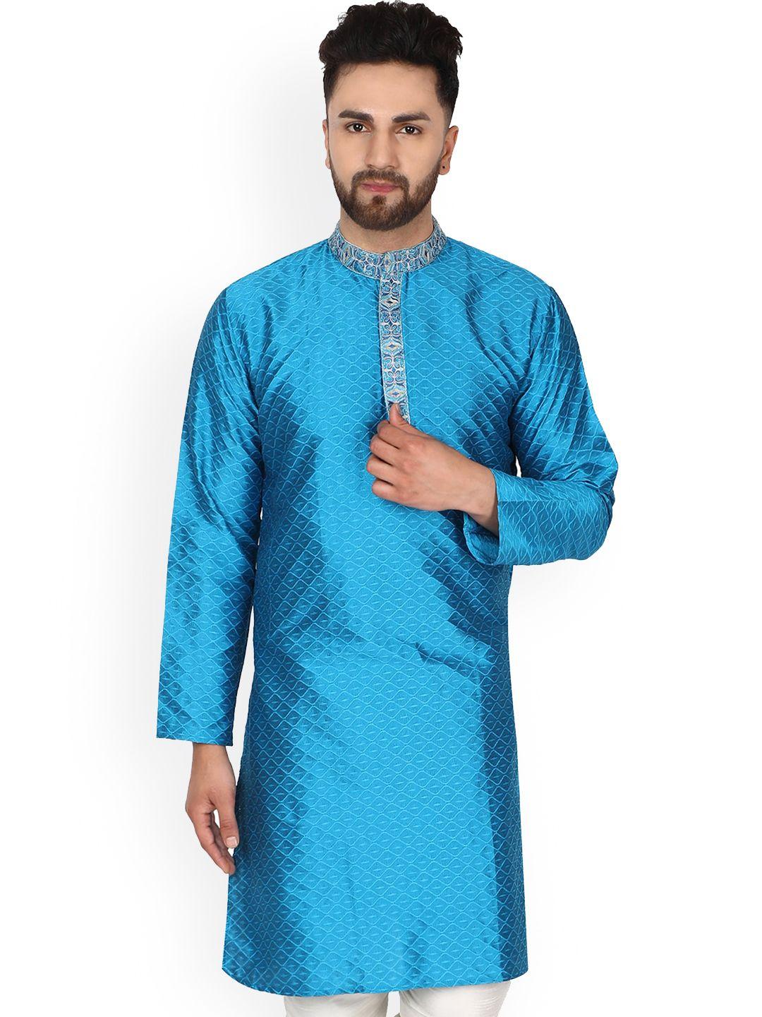 enciger geometric woven design mandarin collar pure silk kurta