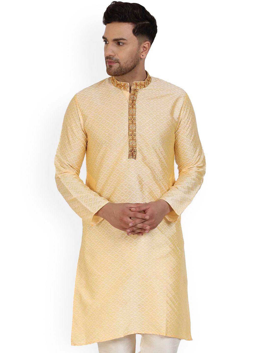 enciger men beige patchwork handloom kurta