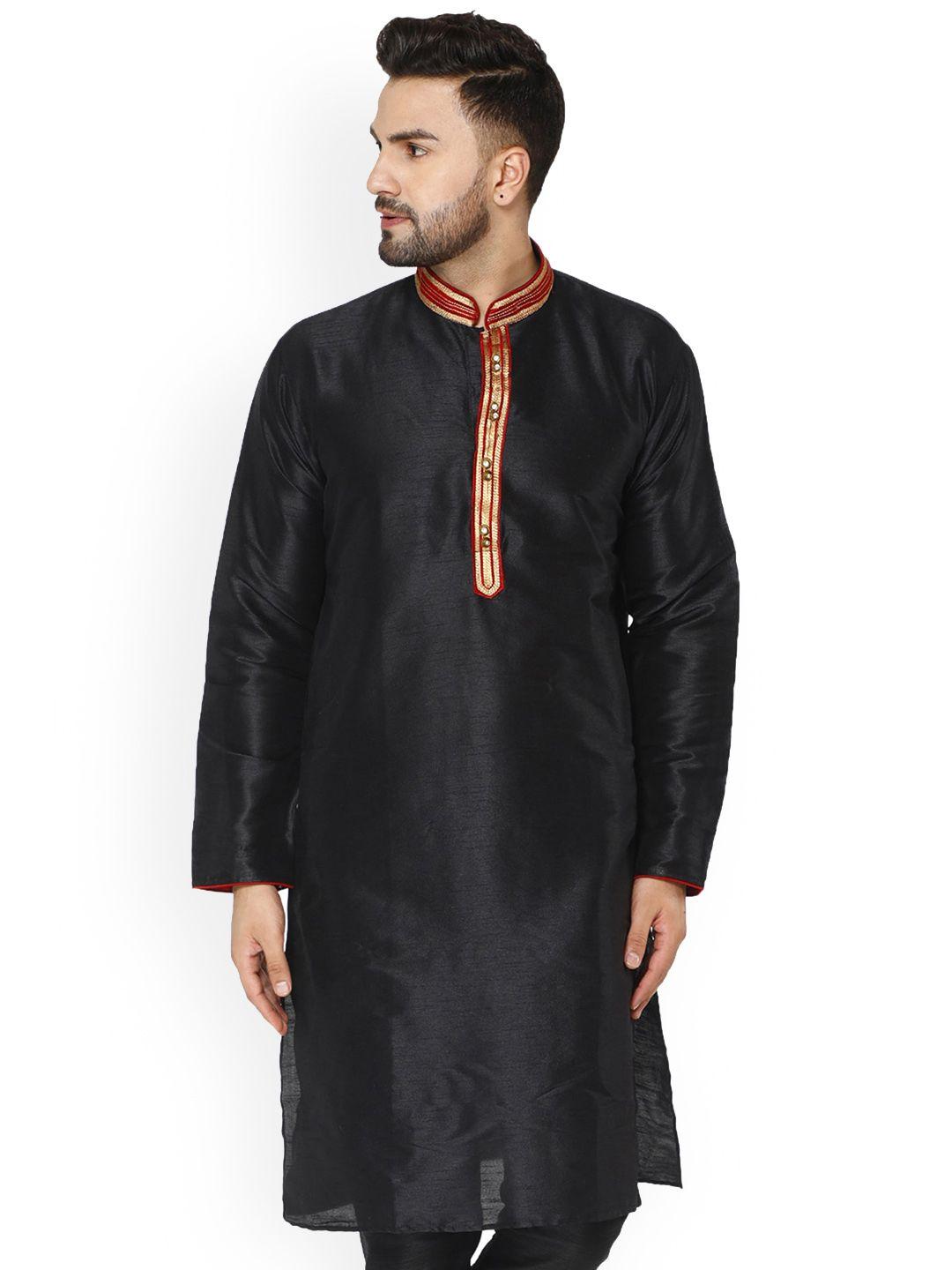 enciger men black thread work handloom kurta