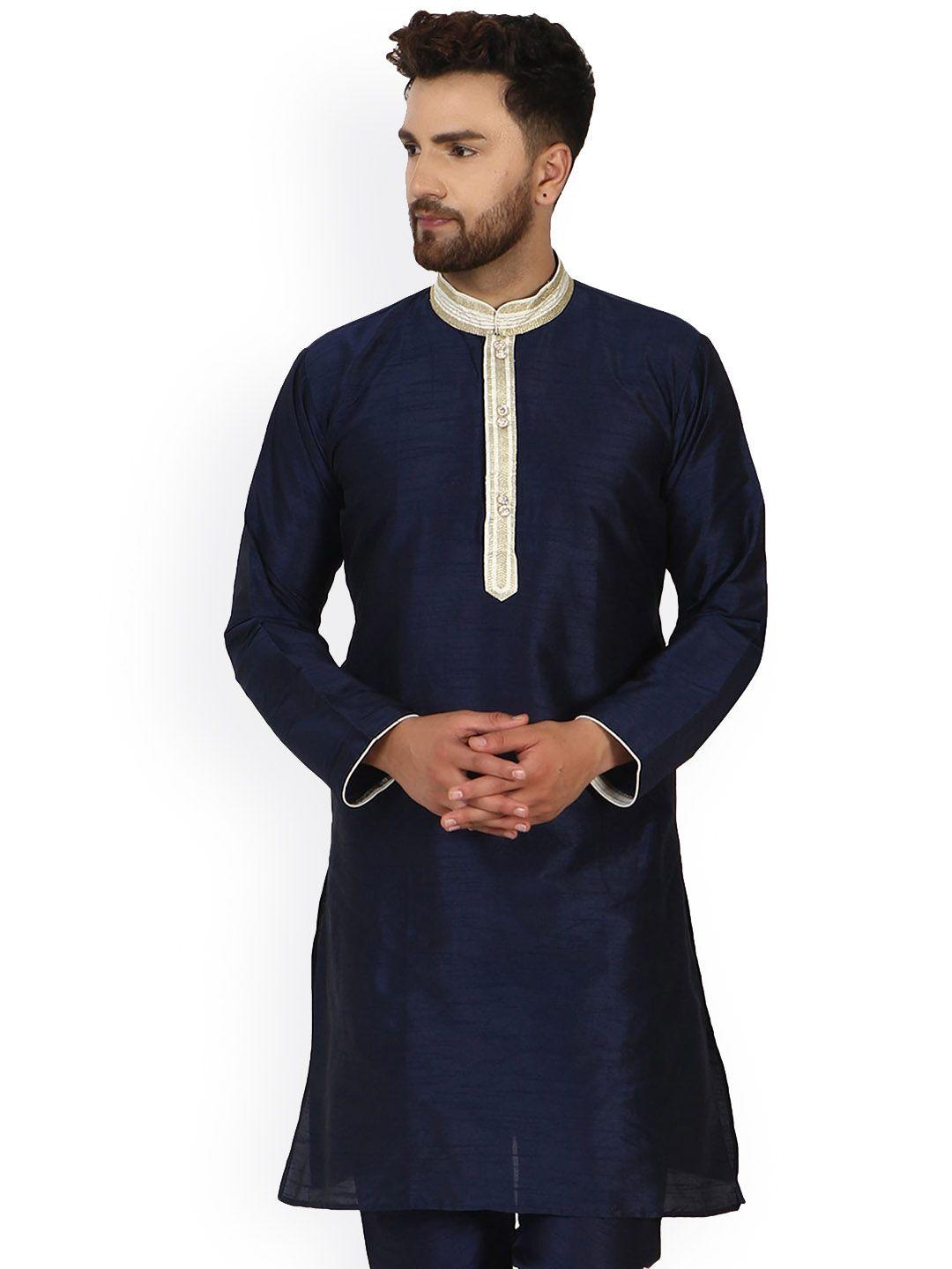 enciger men blue patchwork handloom kurta