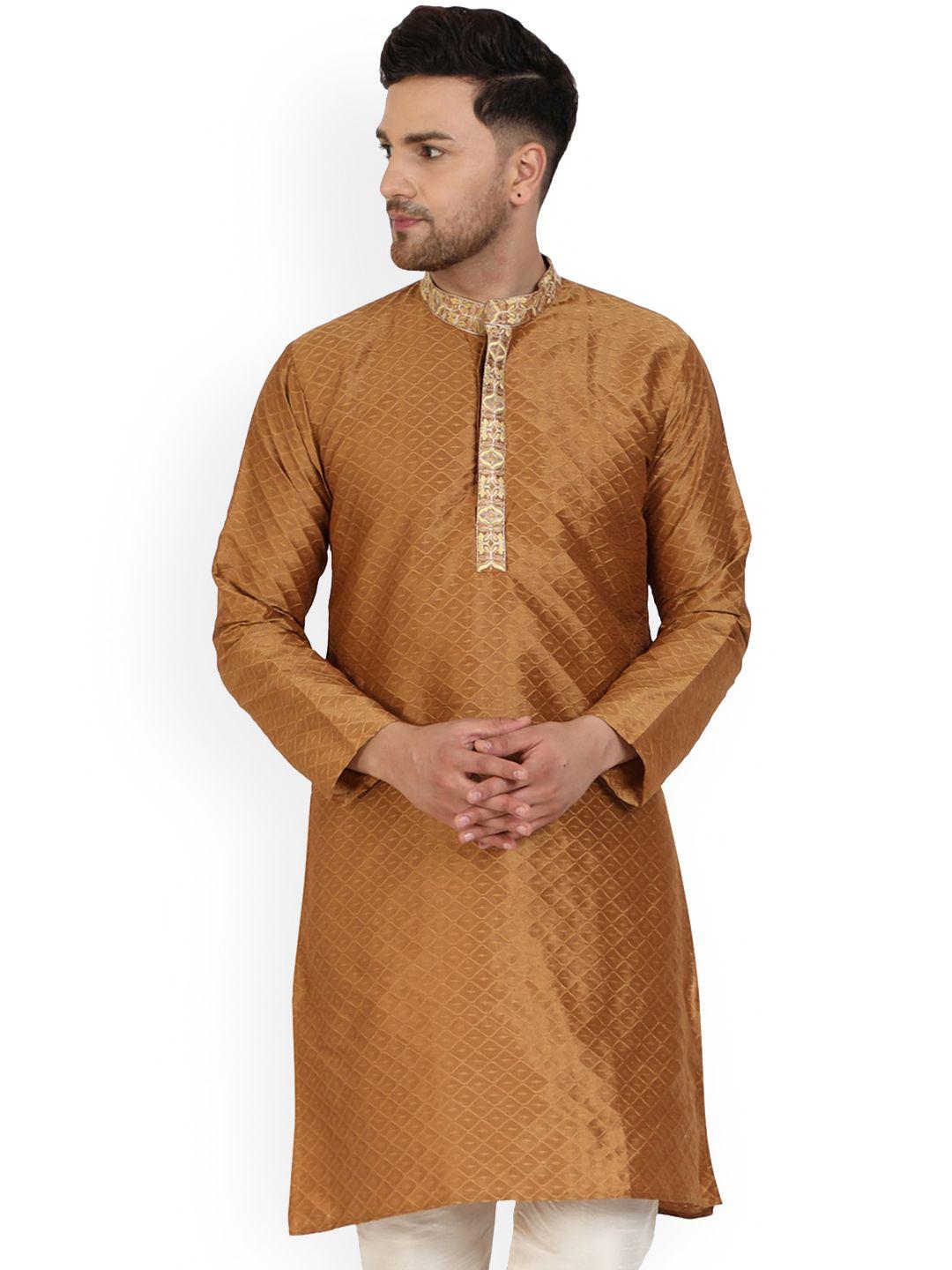 enciger men brown flared sleeves chikankari handloom kurta