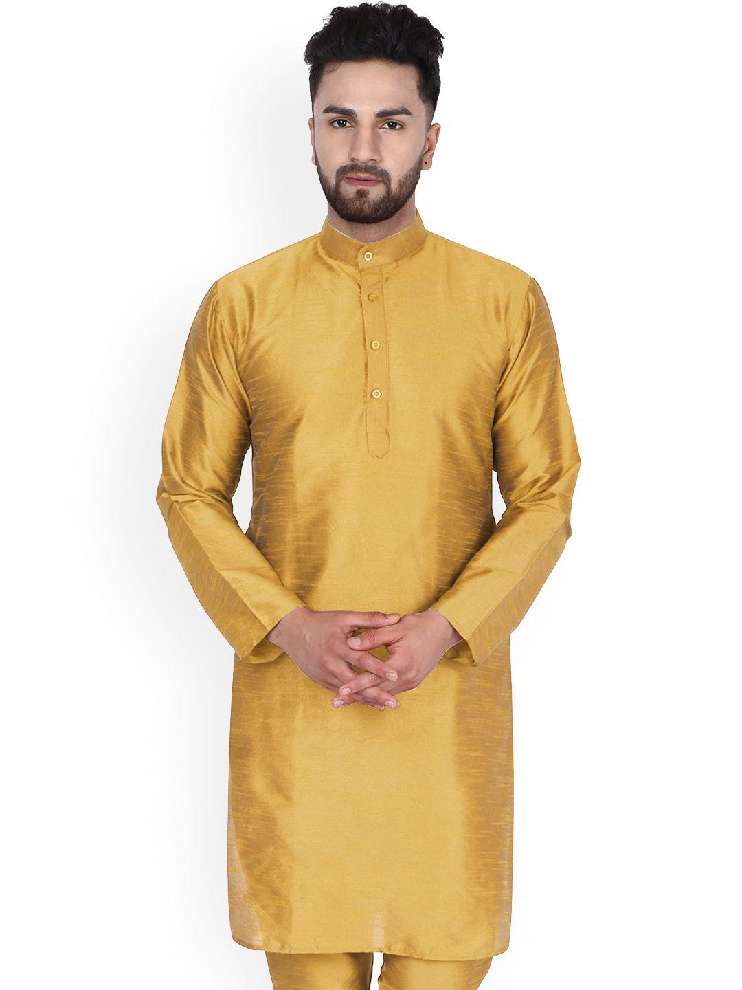 enciger men gold-toned yoke design patchwork handloom kurta