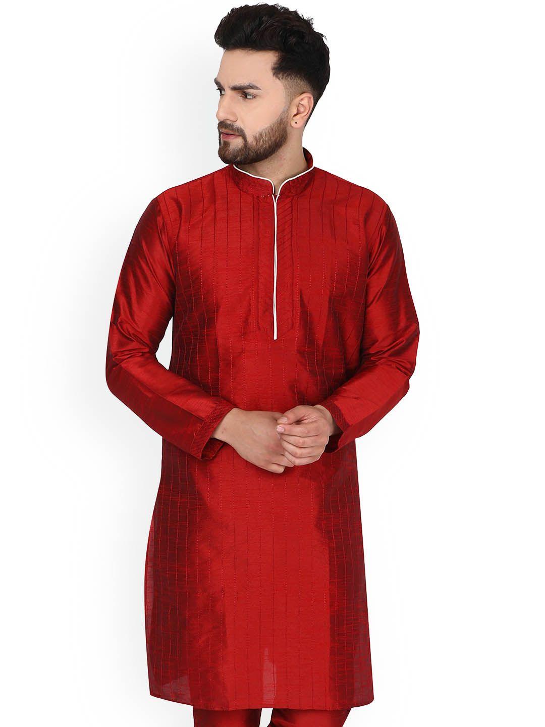 enciger men red thread work handloom kurta