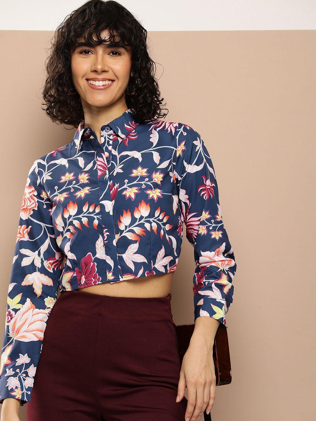 encore by invictus floral printed casual crop shirt