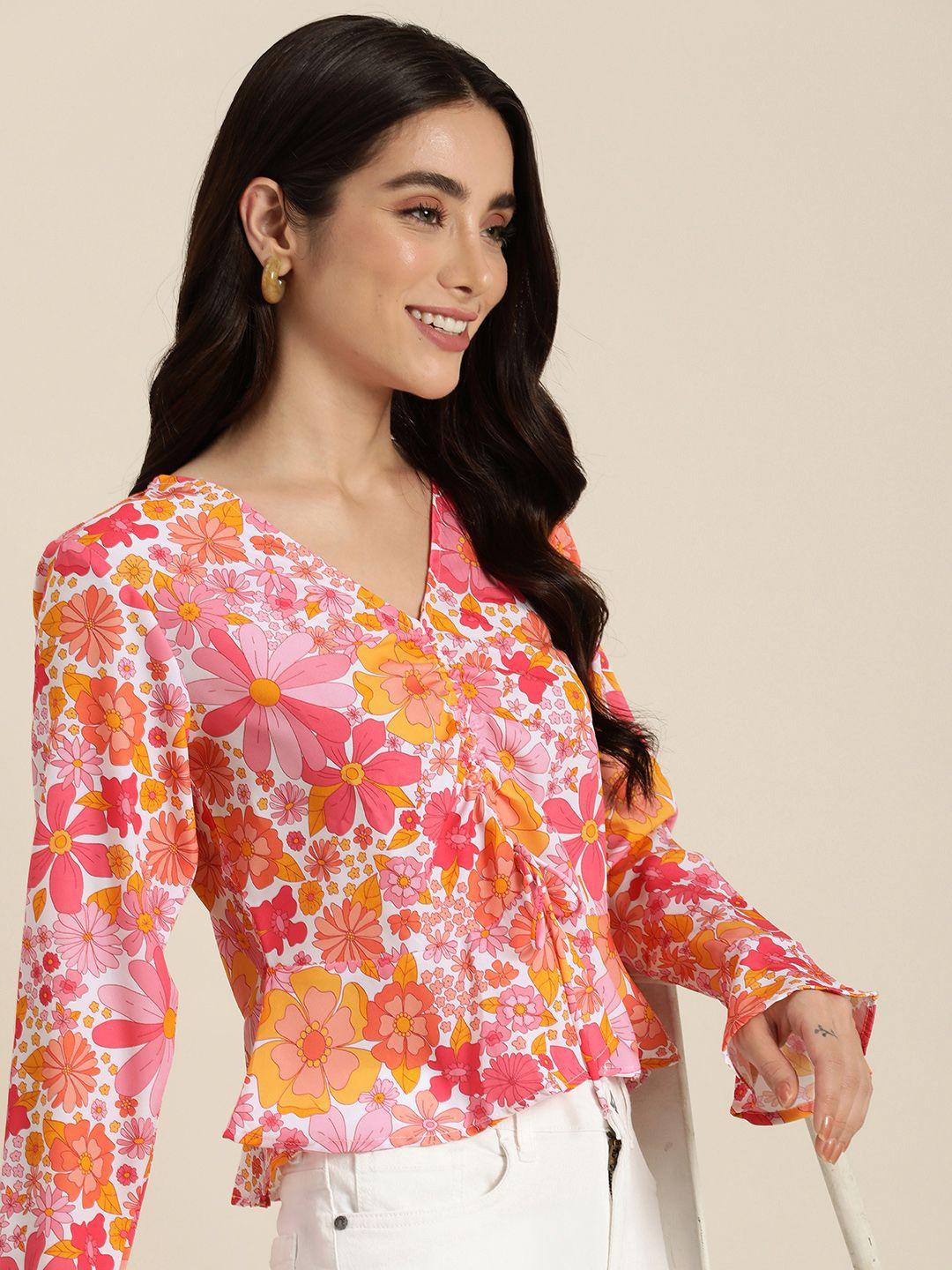 encore by invictus floral print bell sleeve peplum top