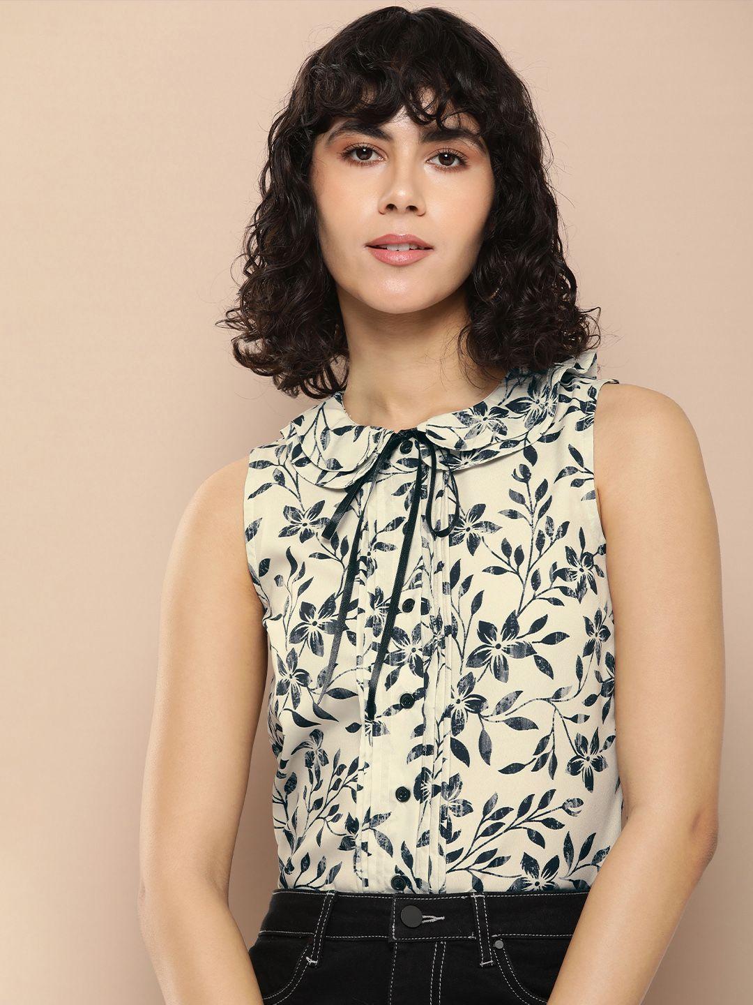 encore by invictus floral print peter pan collar shirt style top