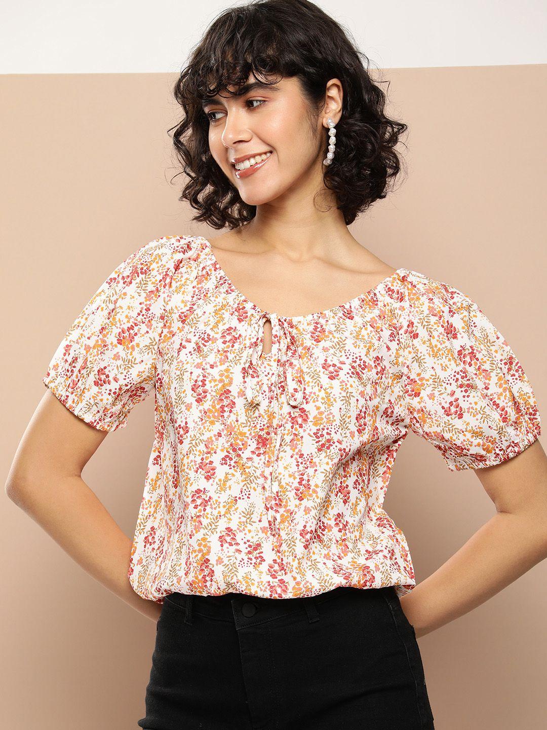 encore by invictus floral print tie-up neck top