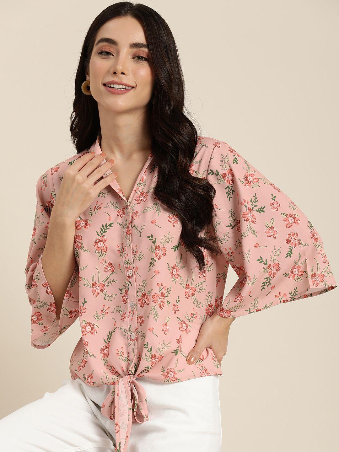 encore by invictus floral printed tie-up waist casual shirt