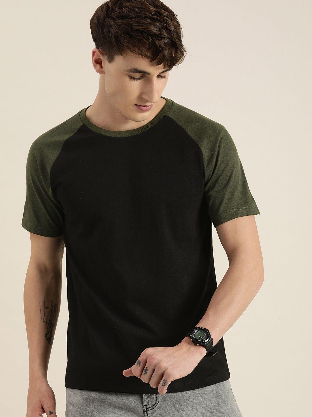 encore by invictus men black & olive green colourblocked t-shirt