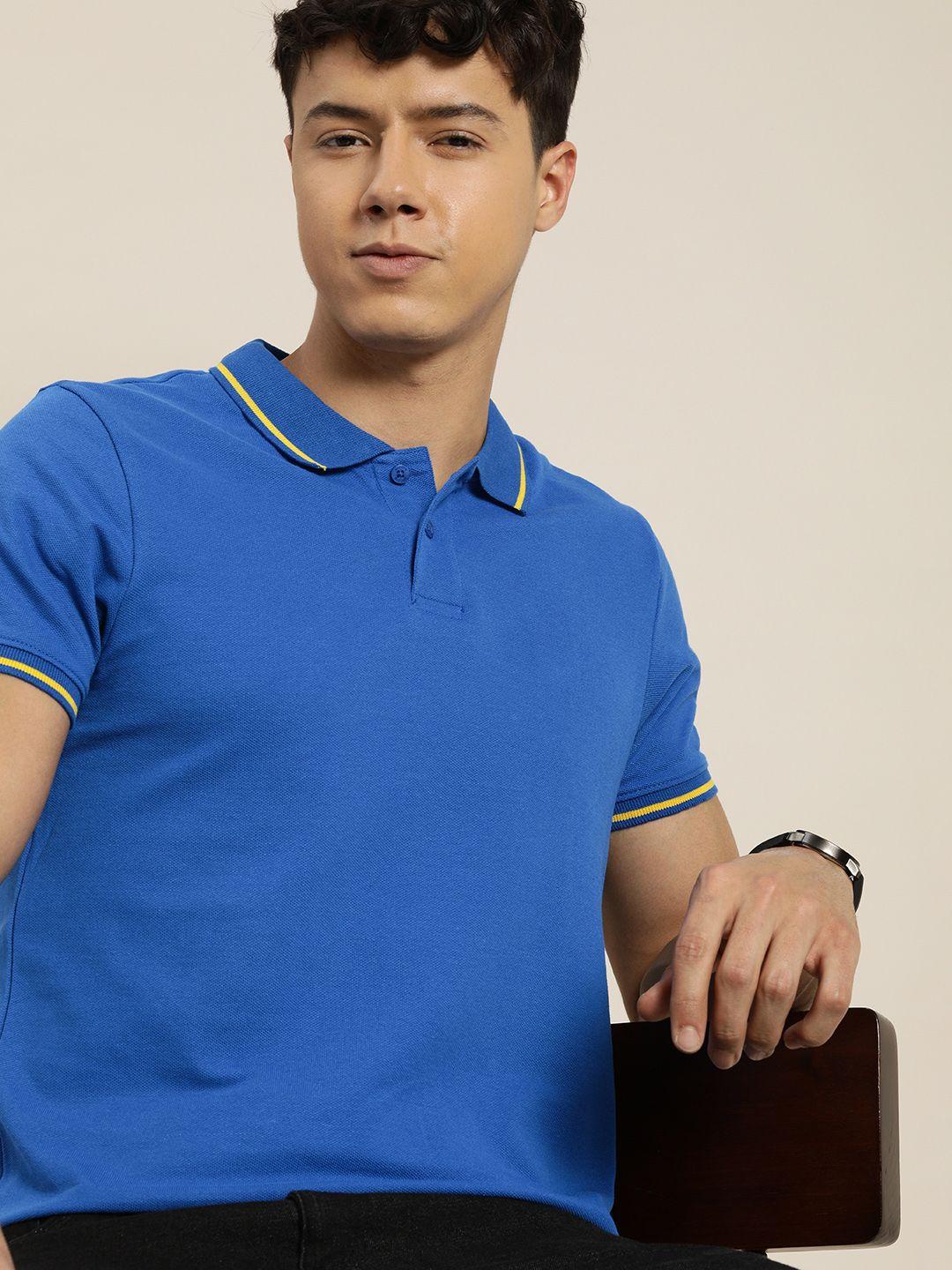 encore by invictus men blue solid polo collar t-shirt