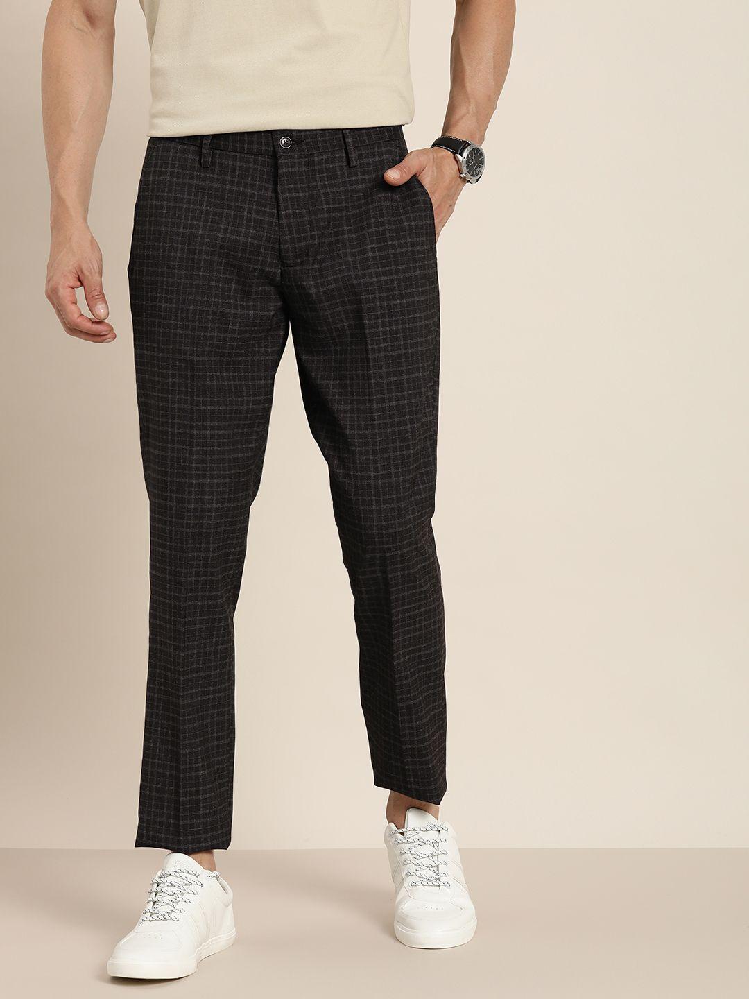 encore by invictus men brown checked trousers