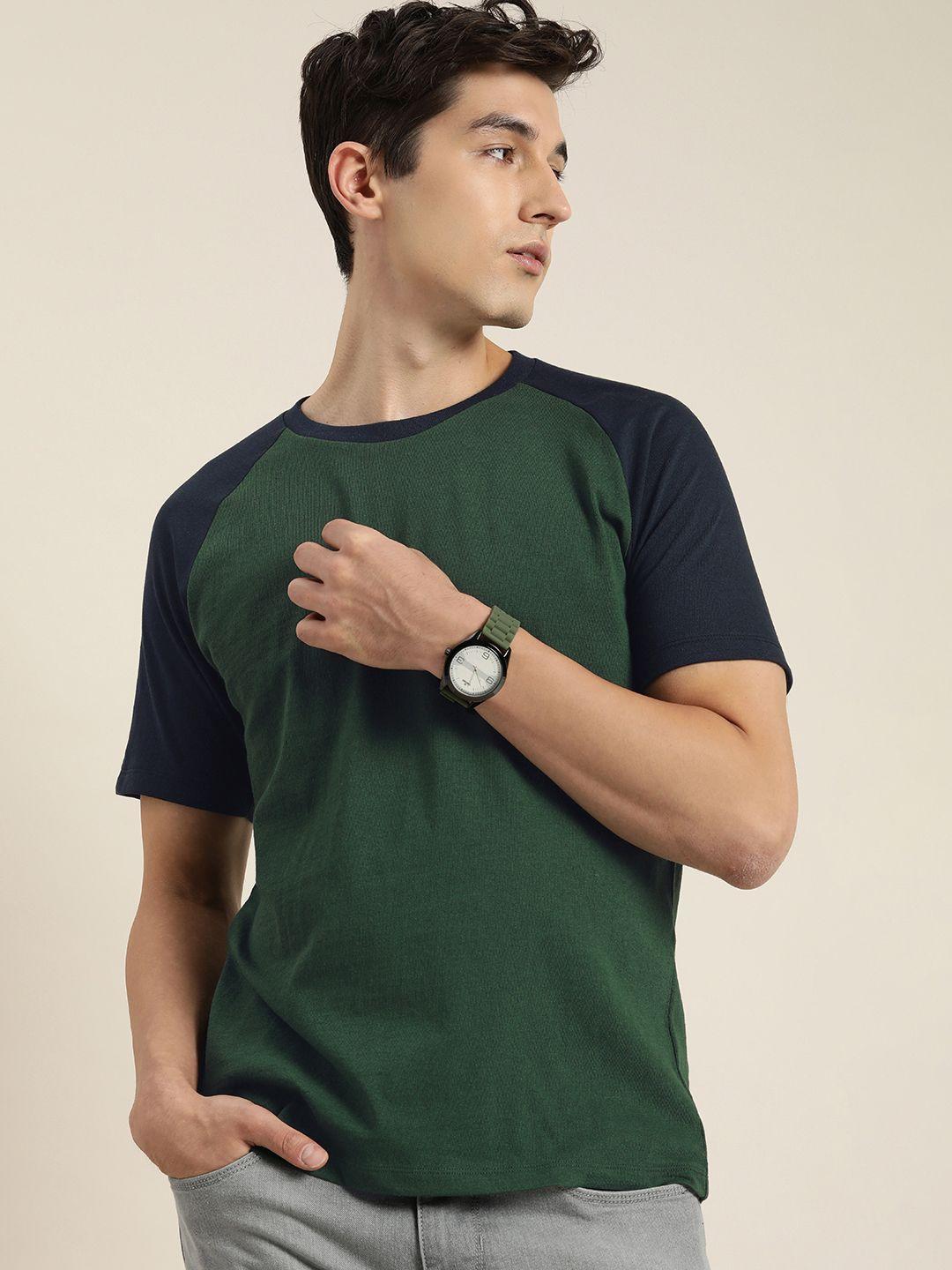 encore by invictus men green & navy blue colourblocked t-shirt