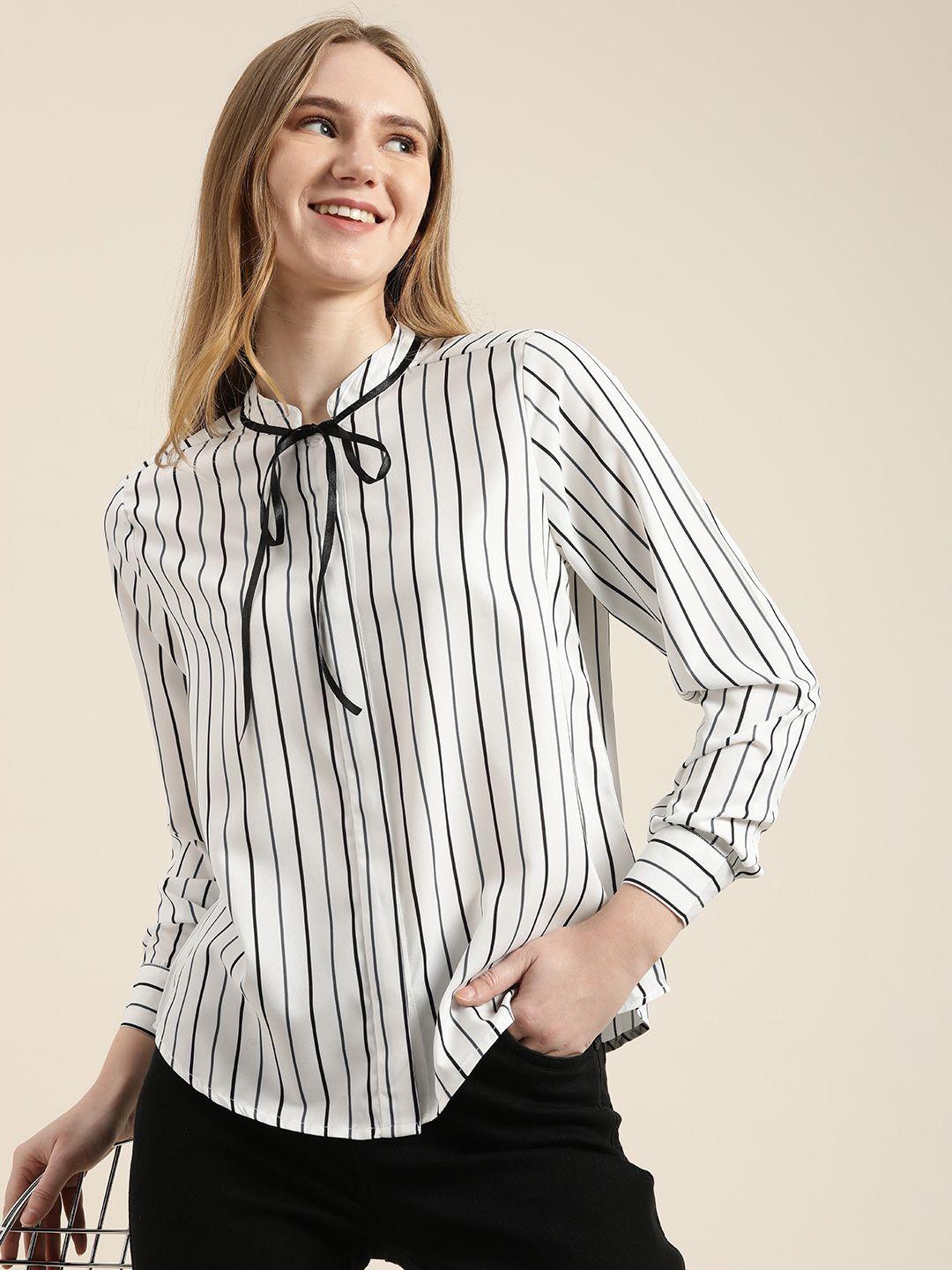 encore by invictus regular fit striped casual shirt with tie-ups detail