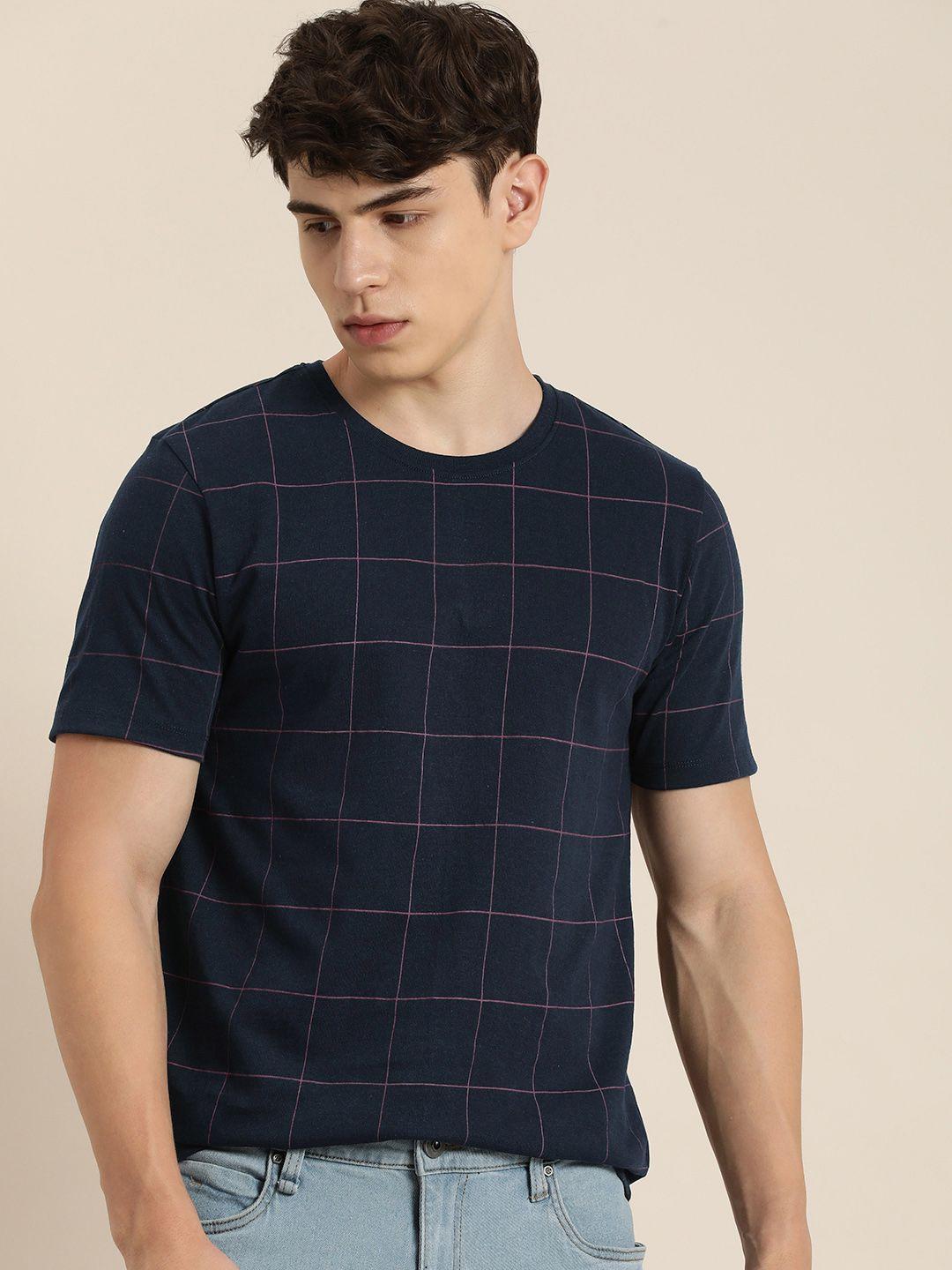 encore by invictus round neck checked t-shirt