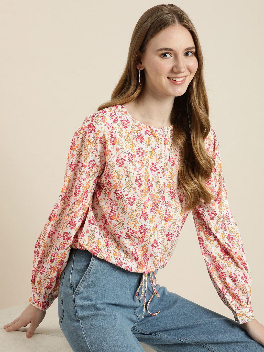 encore by invictus round neck floral printed blouson top